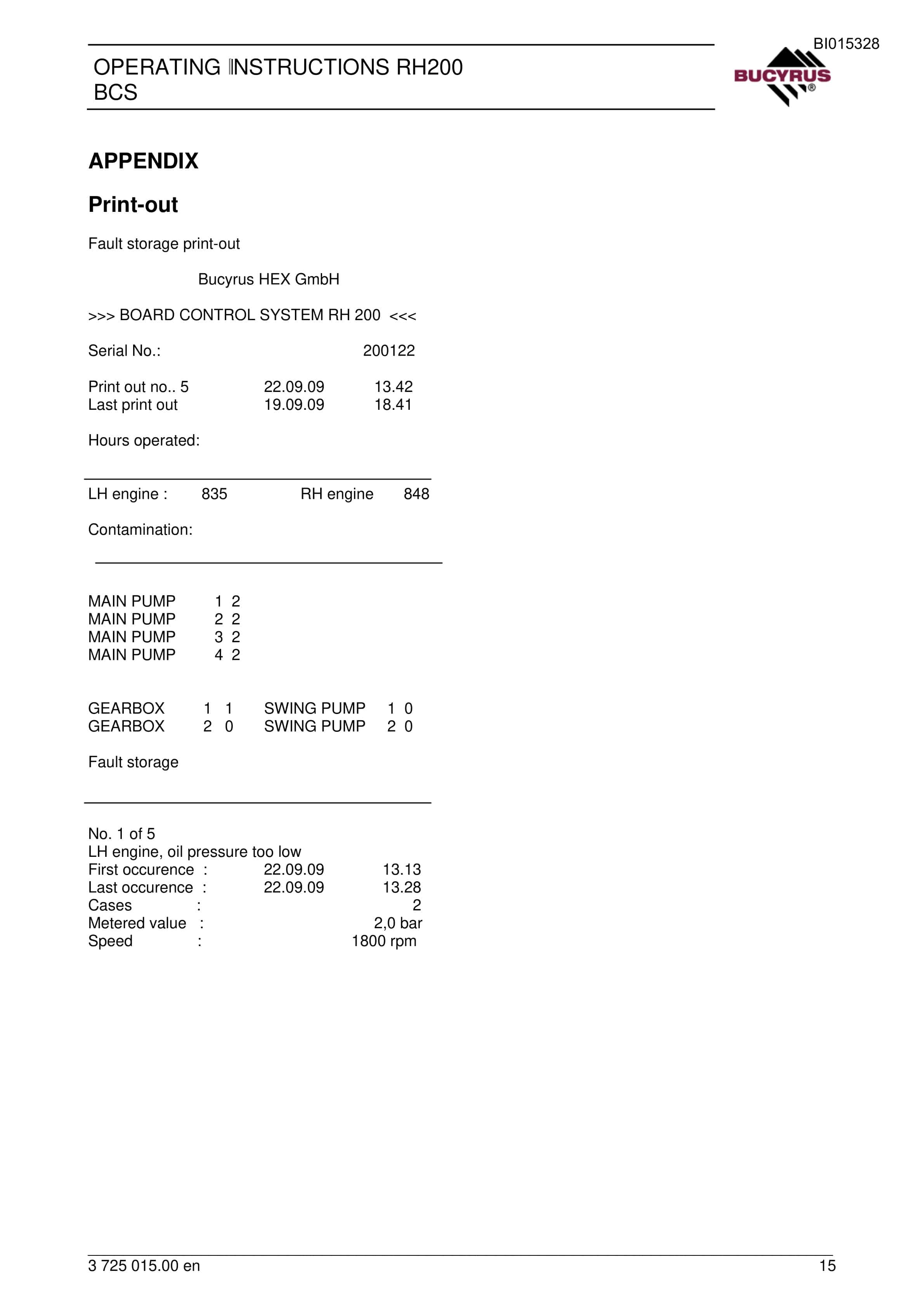 Bucyrus RH200 Board - Control - System Operating Instructions BI015328 3 Bucyrus RH200 Board - Control - System Operating Instructions BI015328 - Image 3