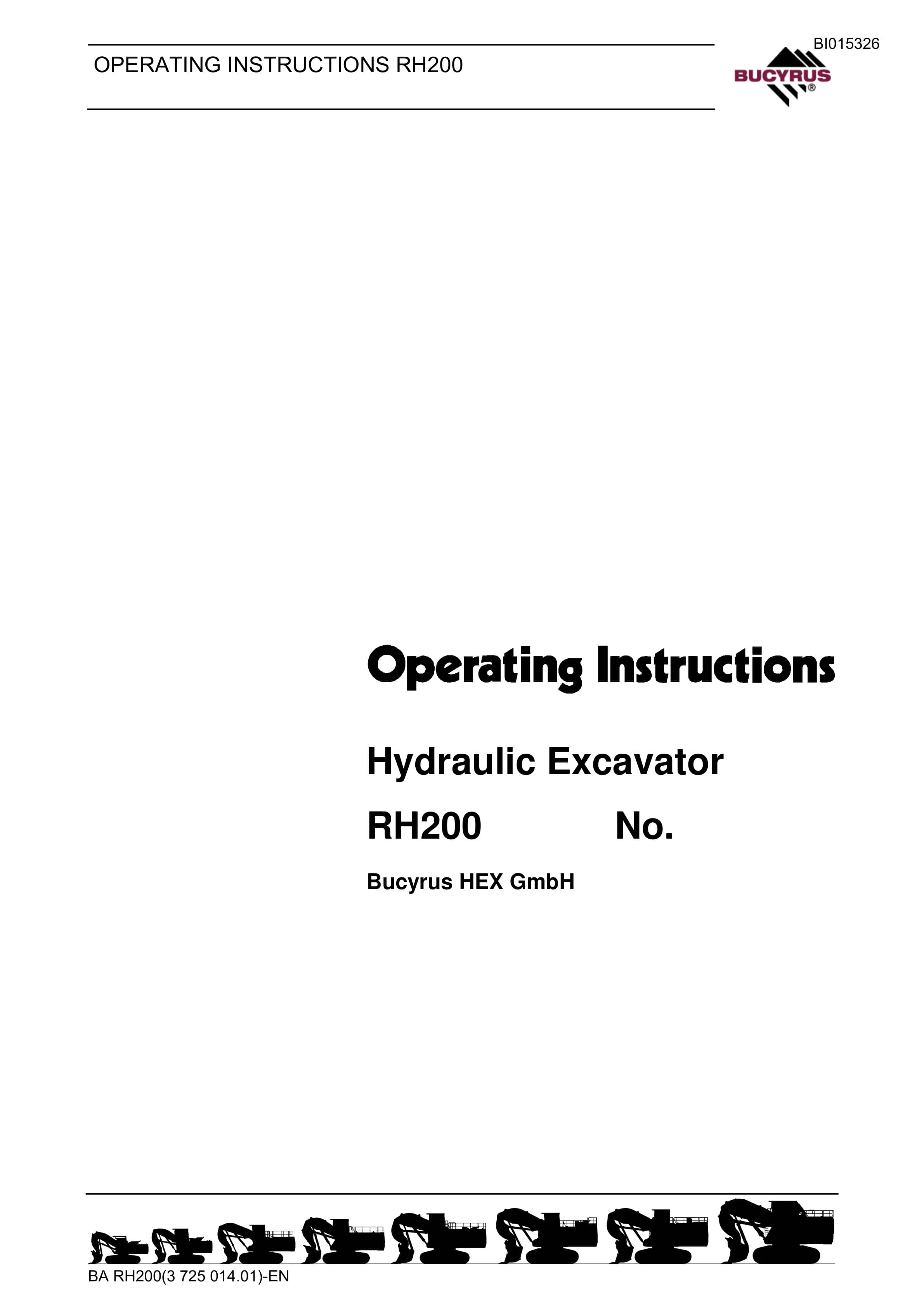 Bucyrus RH200 Hydraulic Excavator Operating Instructions BI015326