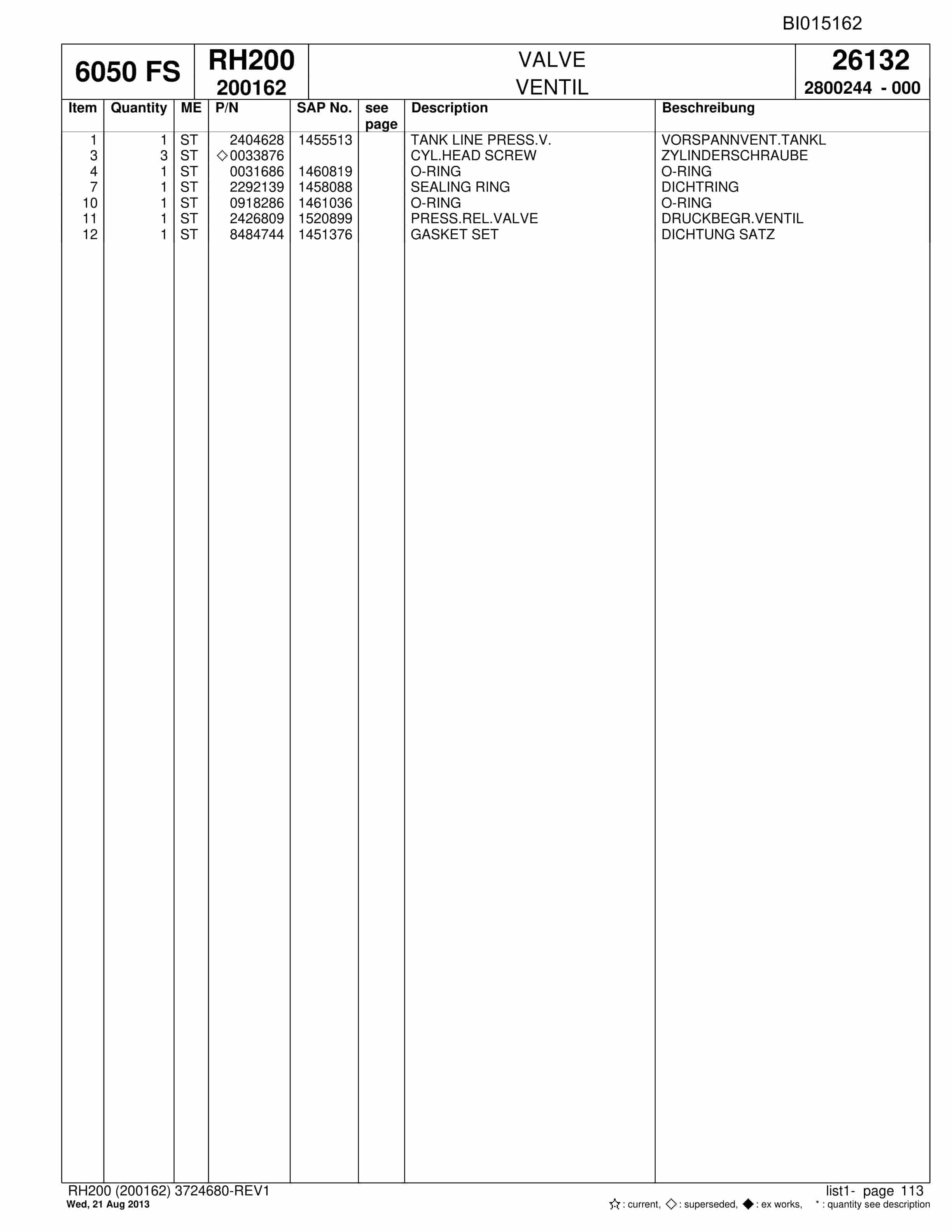 Bucyrus RH200 Hydraulic Excavator Parts Catalog BI015162-3