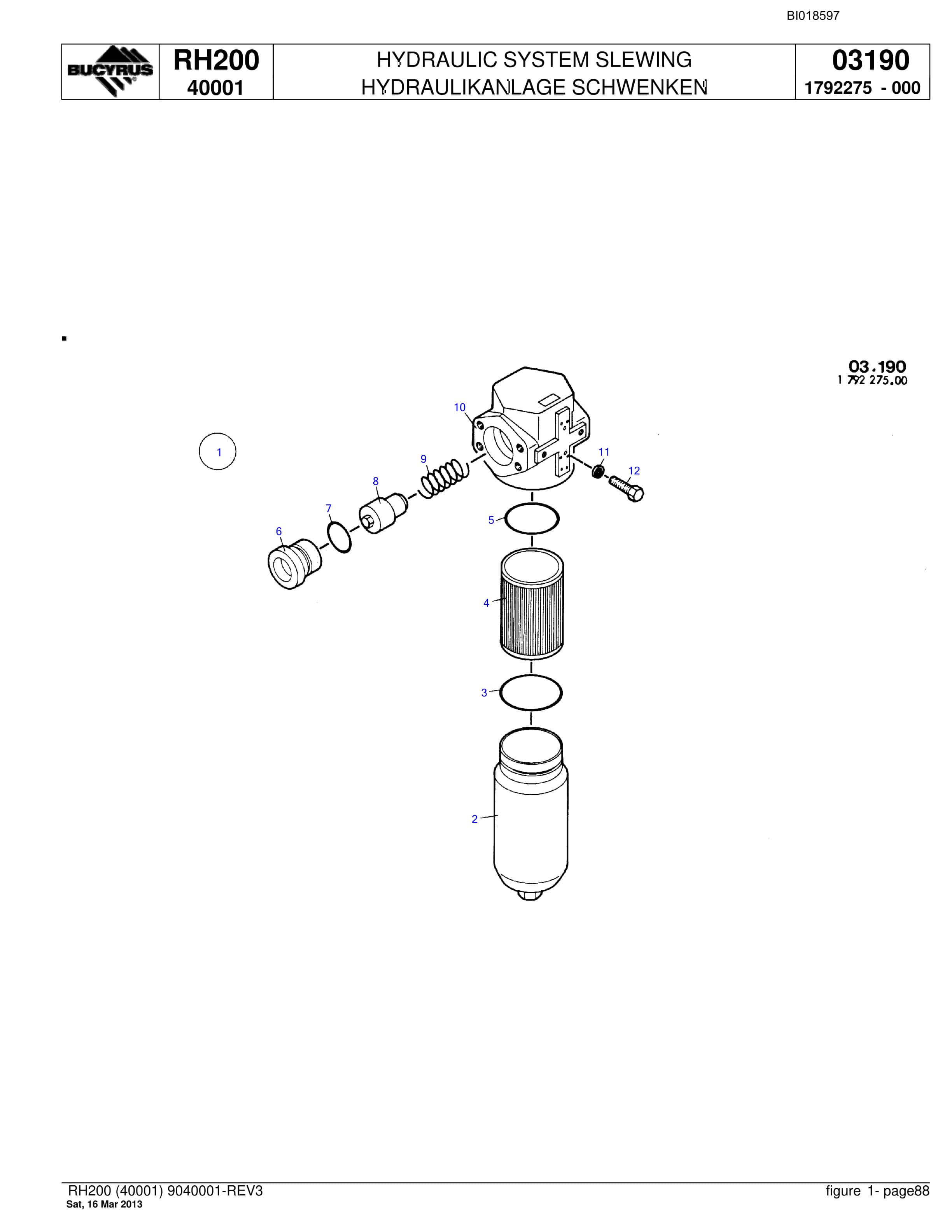 Bucyrus RH200 Hydraulic Excavator Parts Catalog BI018597-5