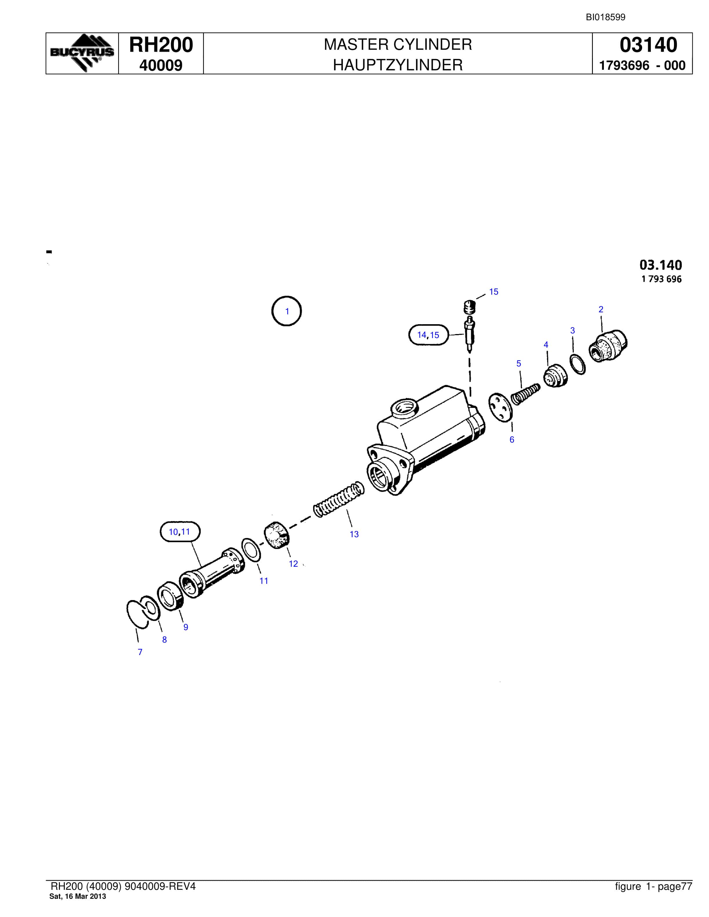 Bucyrus RH200 Hydraulic Excavator Parts Catalog BI018599-4
