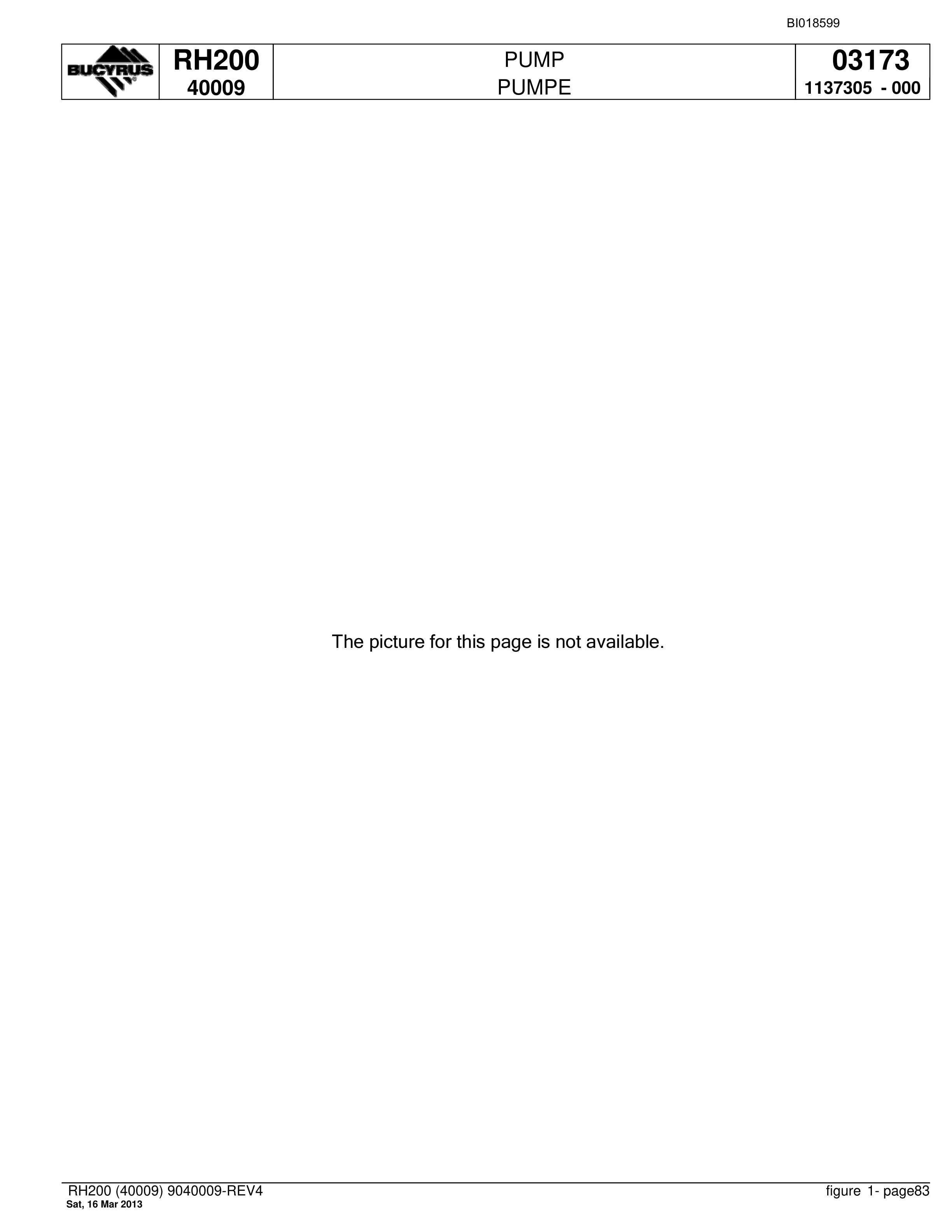 Bucyrus RH200 Hydraulic Excavator Parts Catalog BI018599-5