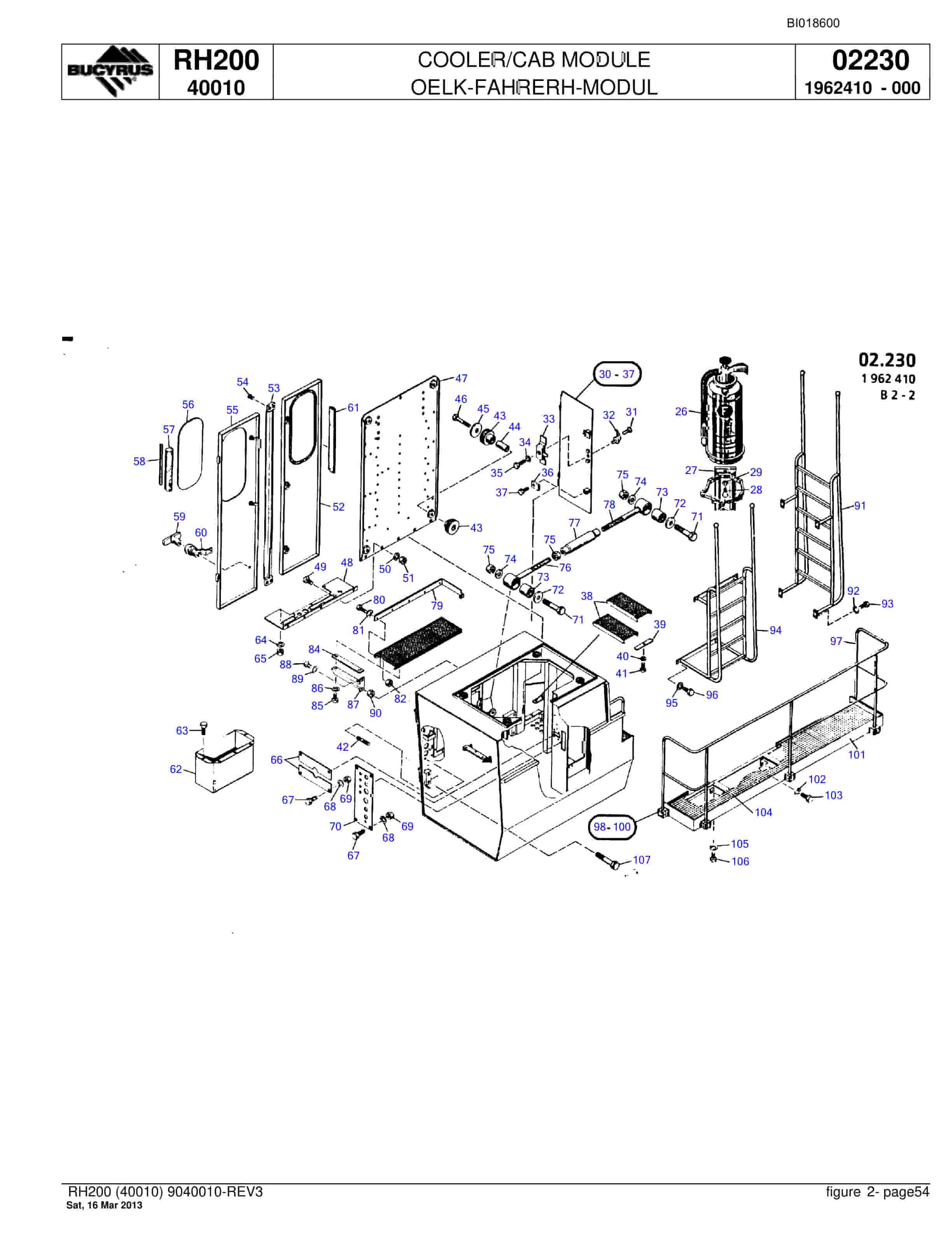 Bucyrus RH200 Hydraulic Excavator Parts Catalog BI018600-2