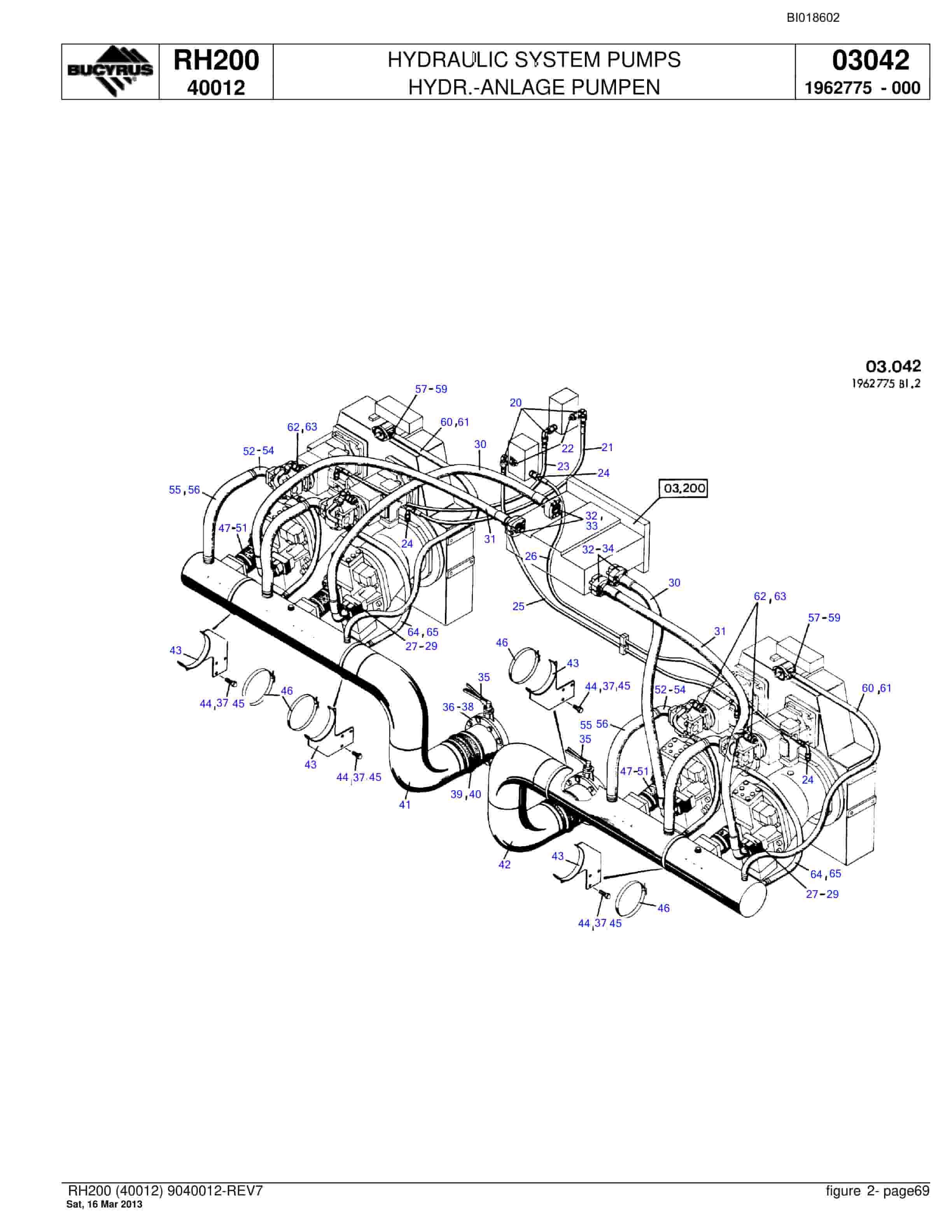 Bucyrus RH200 Hydraulic Excavator Parts Catalog BI018602-3
