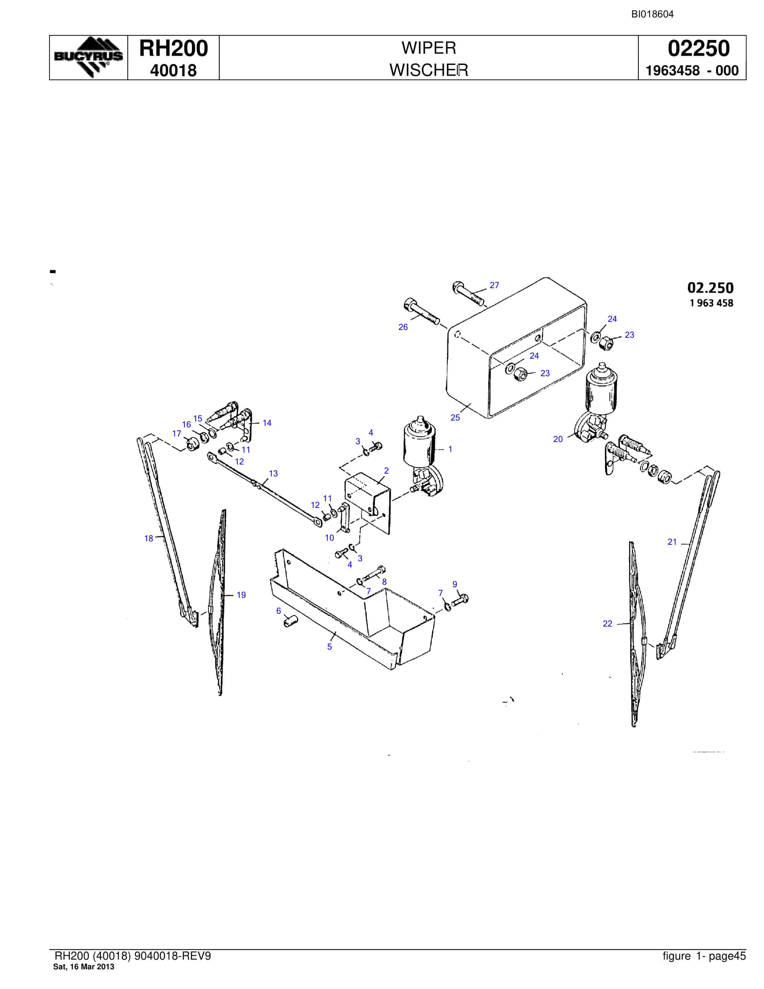 Bucyrus RH200 Hydraulic Excavator Parts Catalog BI018604-2