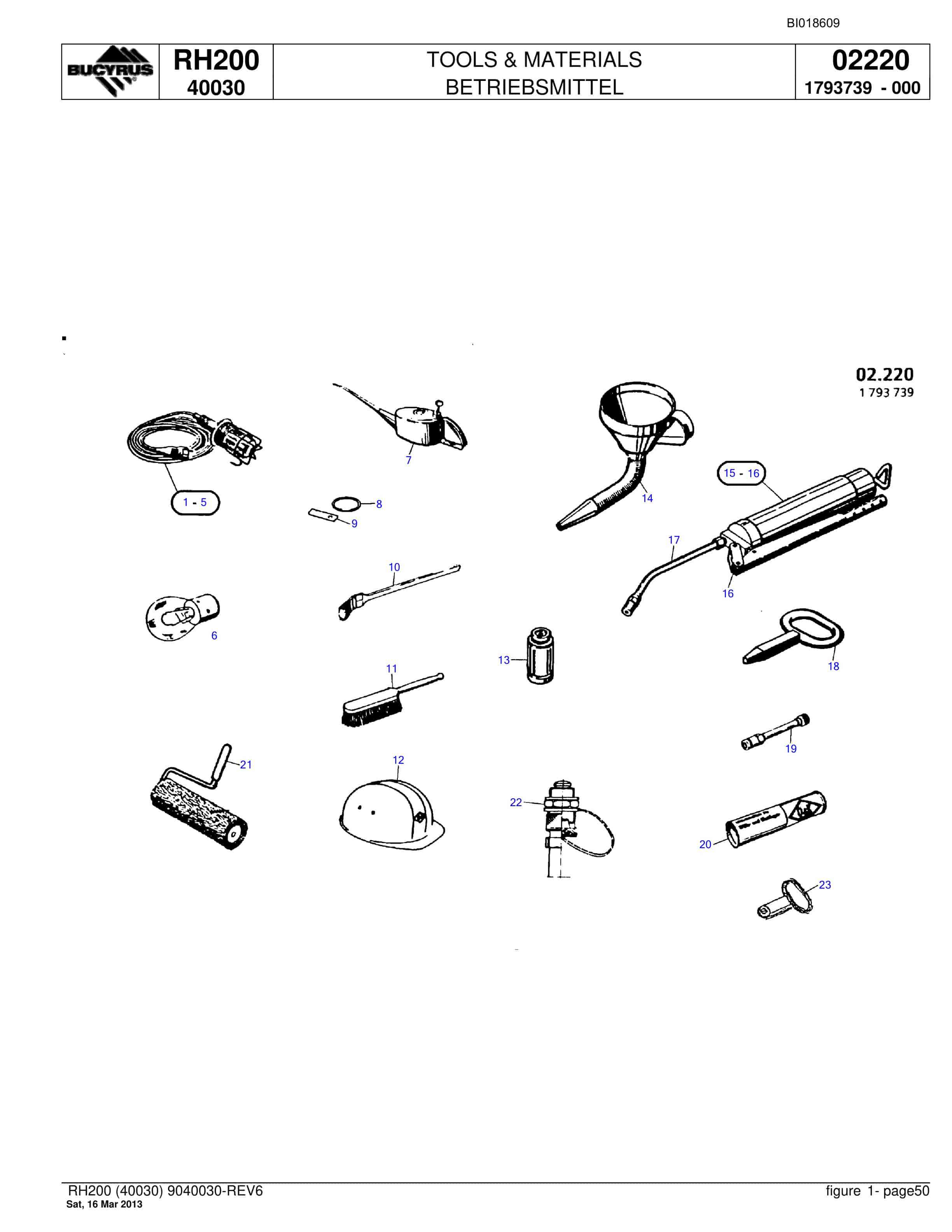Bucyrus RH200 Hydraulic Excavator Parts Catalog BI018609-2