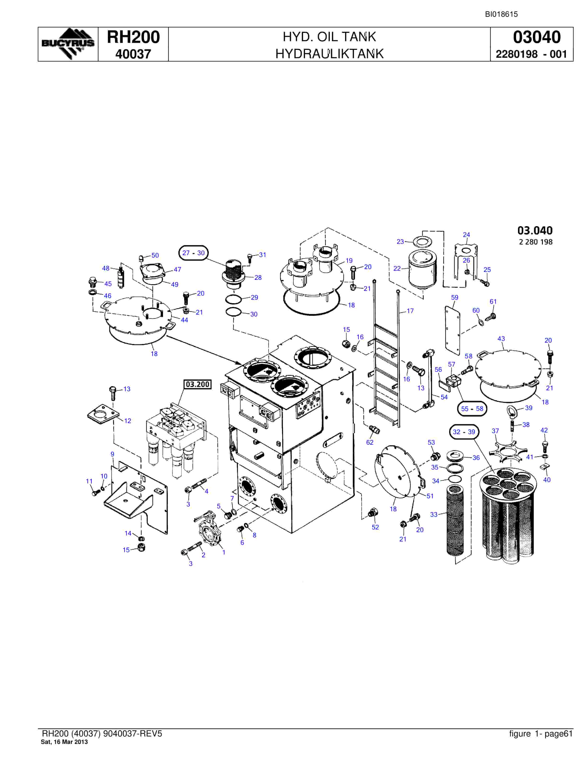 Bucyrus RH200 Hydraulic Excavator Parts Catalog BI018615-3
