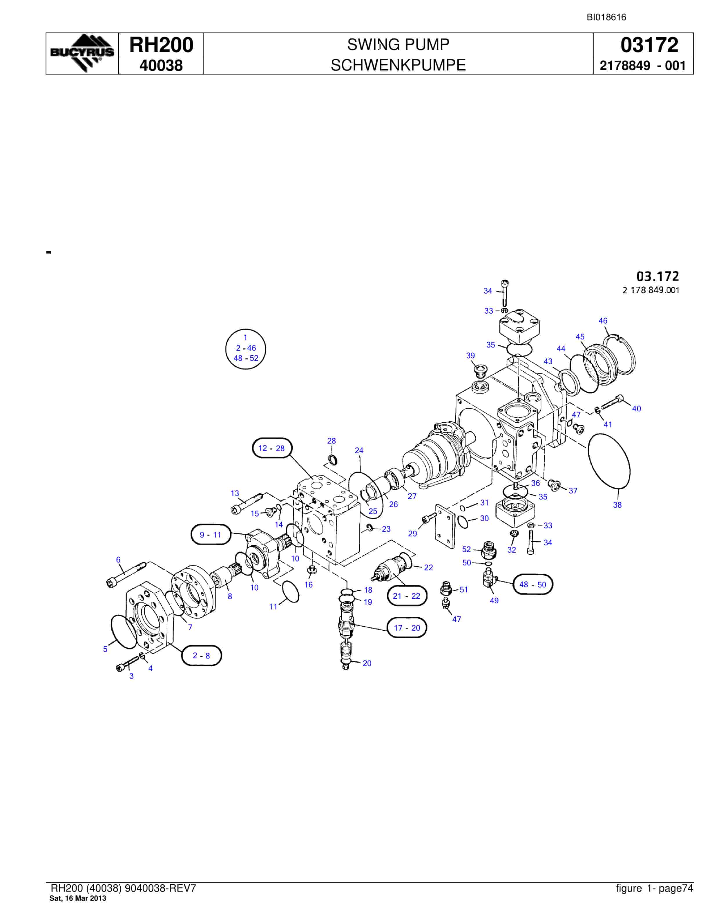Bucyrus RH200 Hydraulic Excavator Parts Catalog BI018616-5