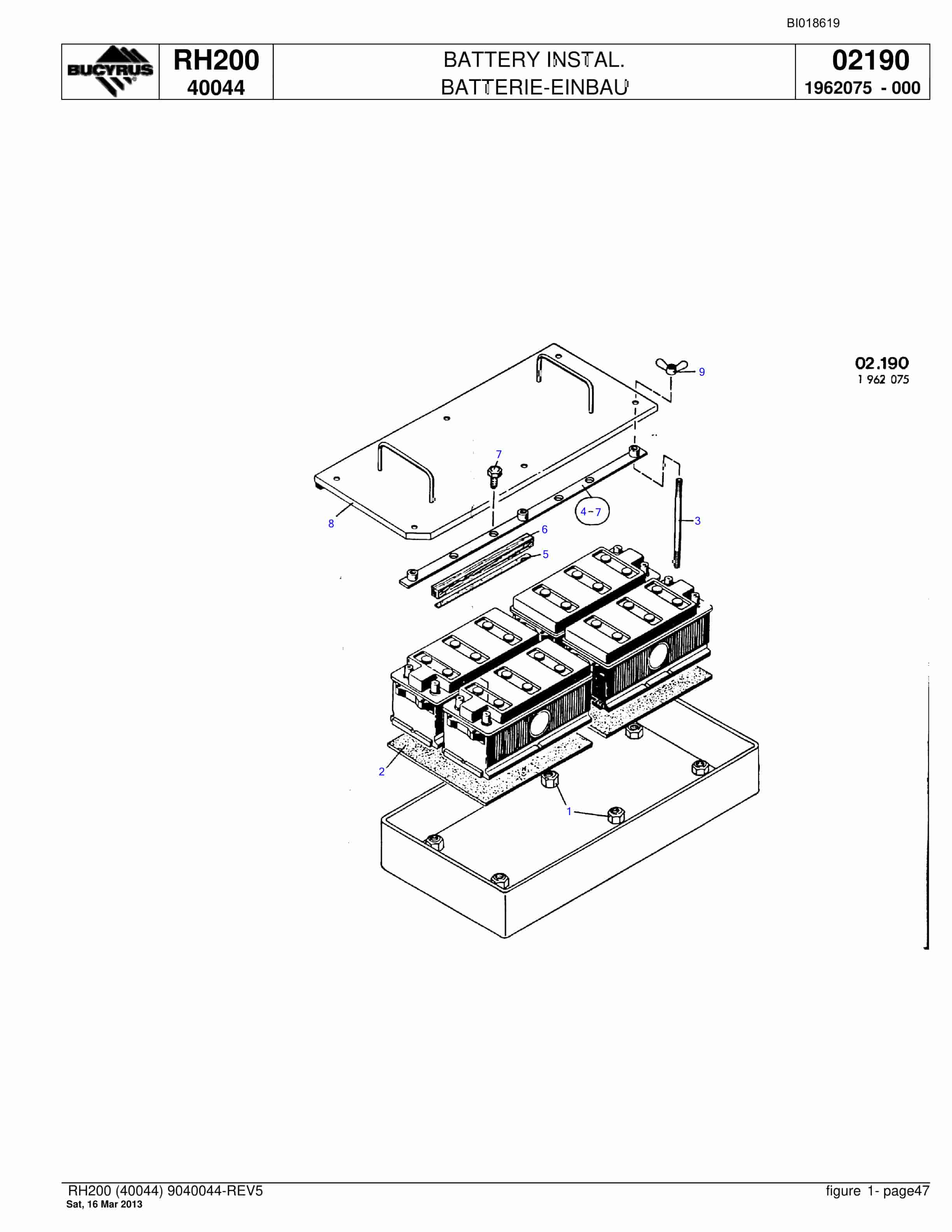 Bucyrus RH200 Hydraulic Excavator Parts Catalog BI018619-2