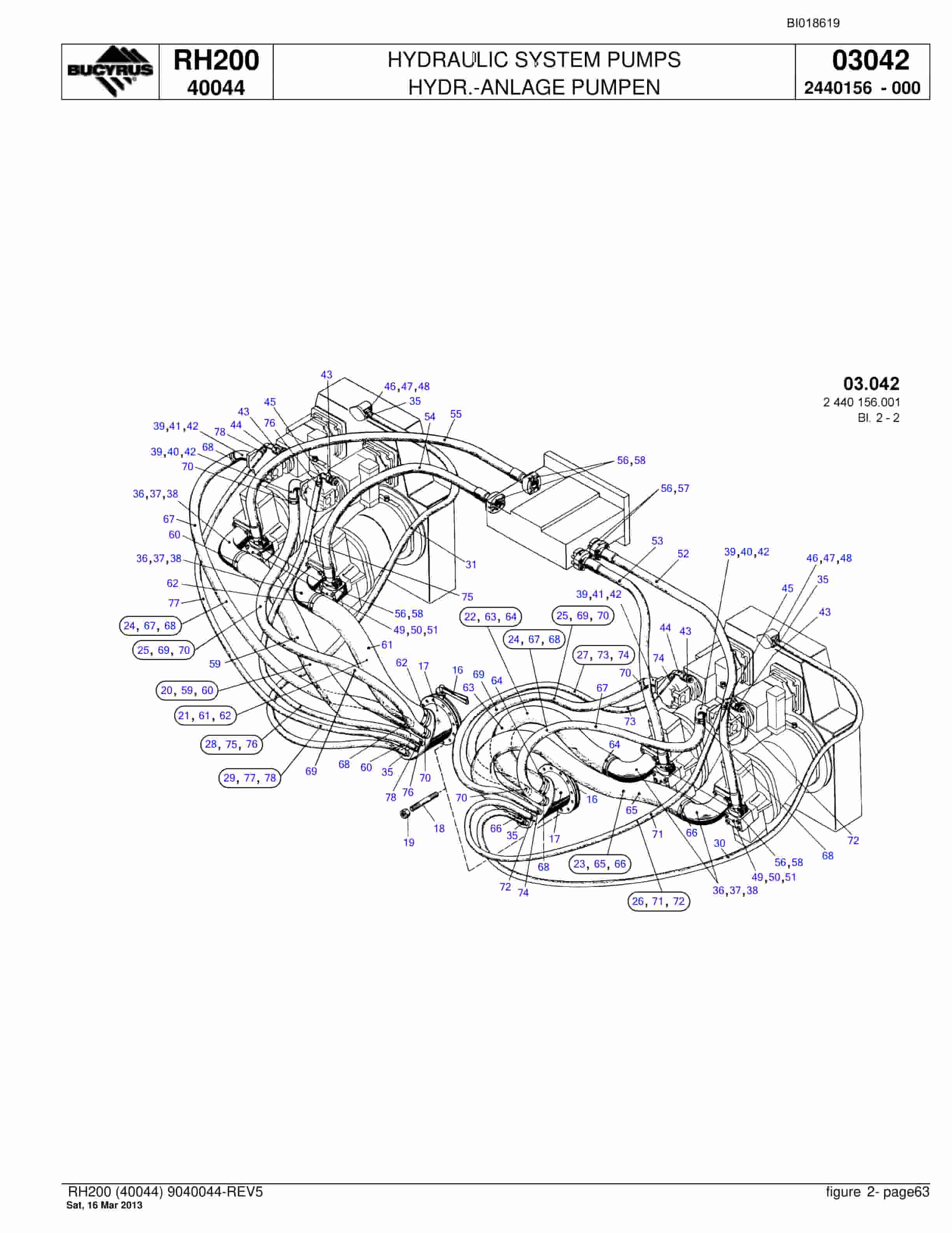 Bucyrus RH200 Hydraulic Excavator Parts Catalog BI018619-3