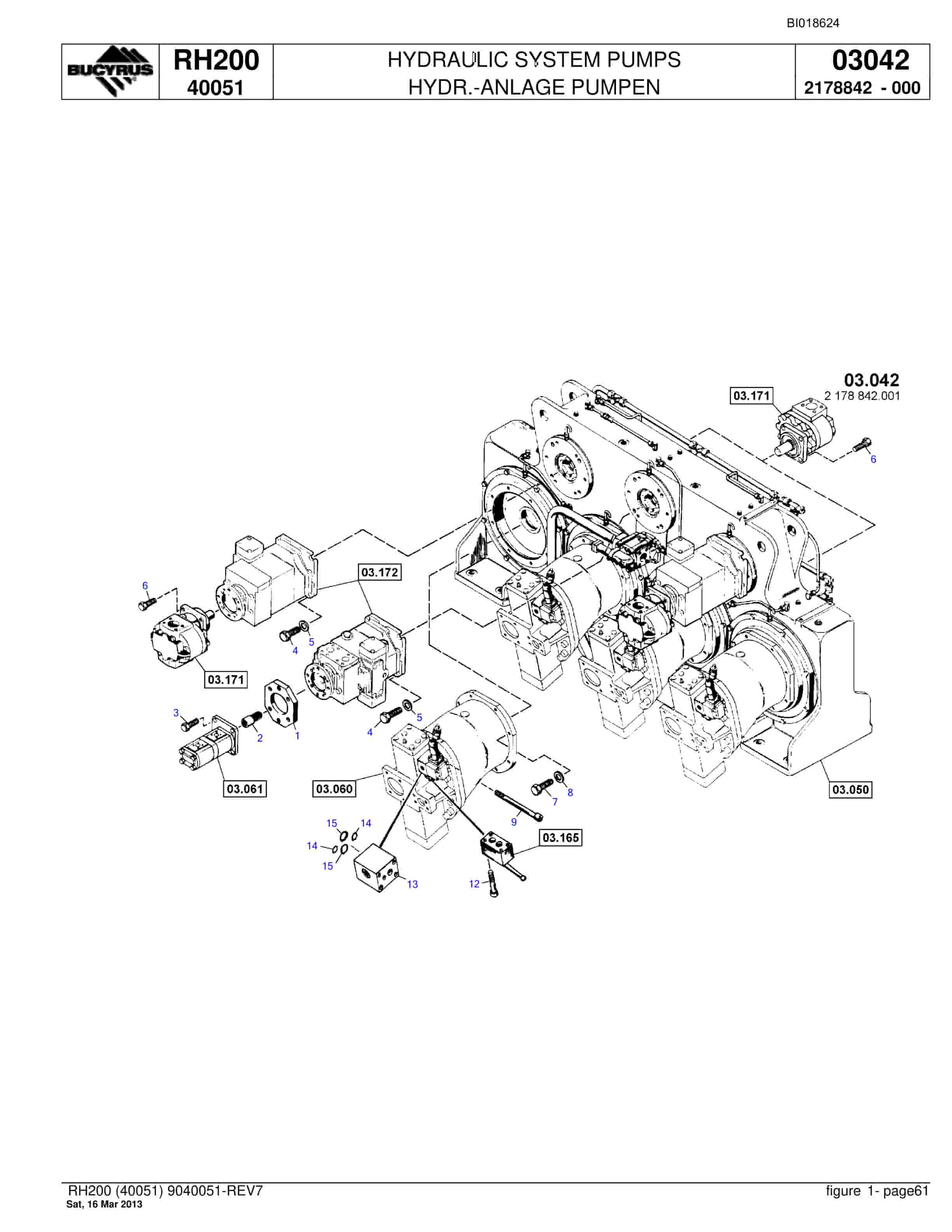 Bucyrus RH200 Hydraulic Excavator Parts Catalog BI018624-3