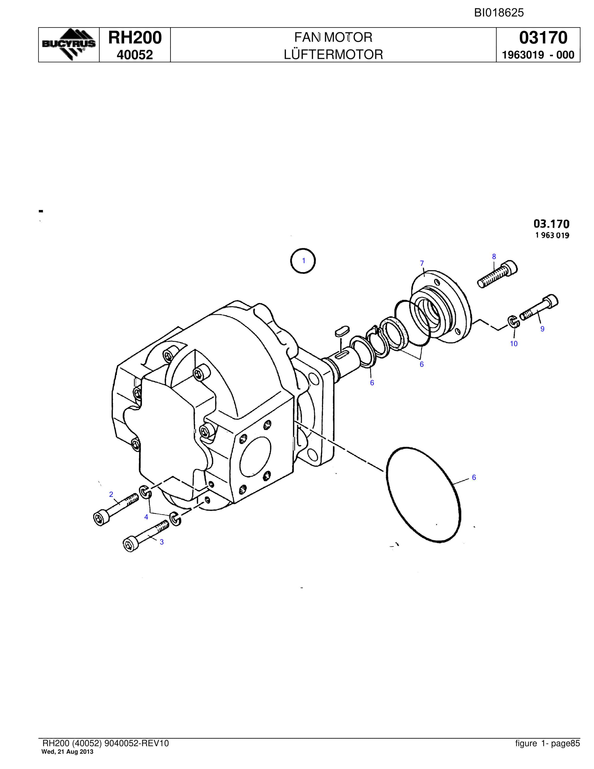 Bucyrus RH200 Hydraulic Excavator Parts Catalog BI018625-5