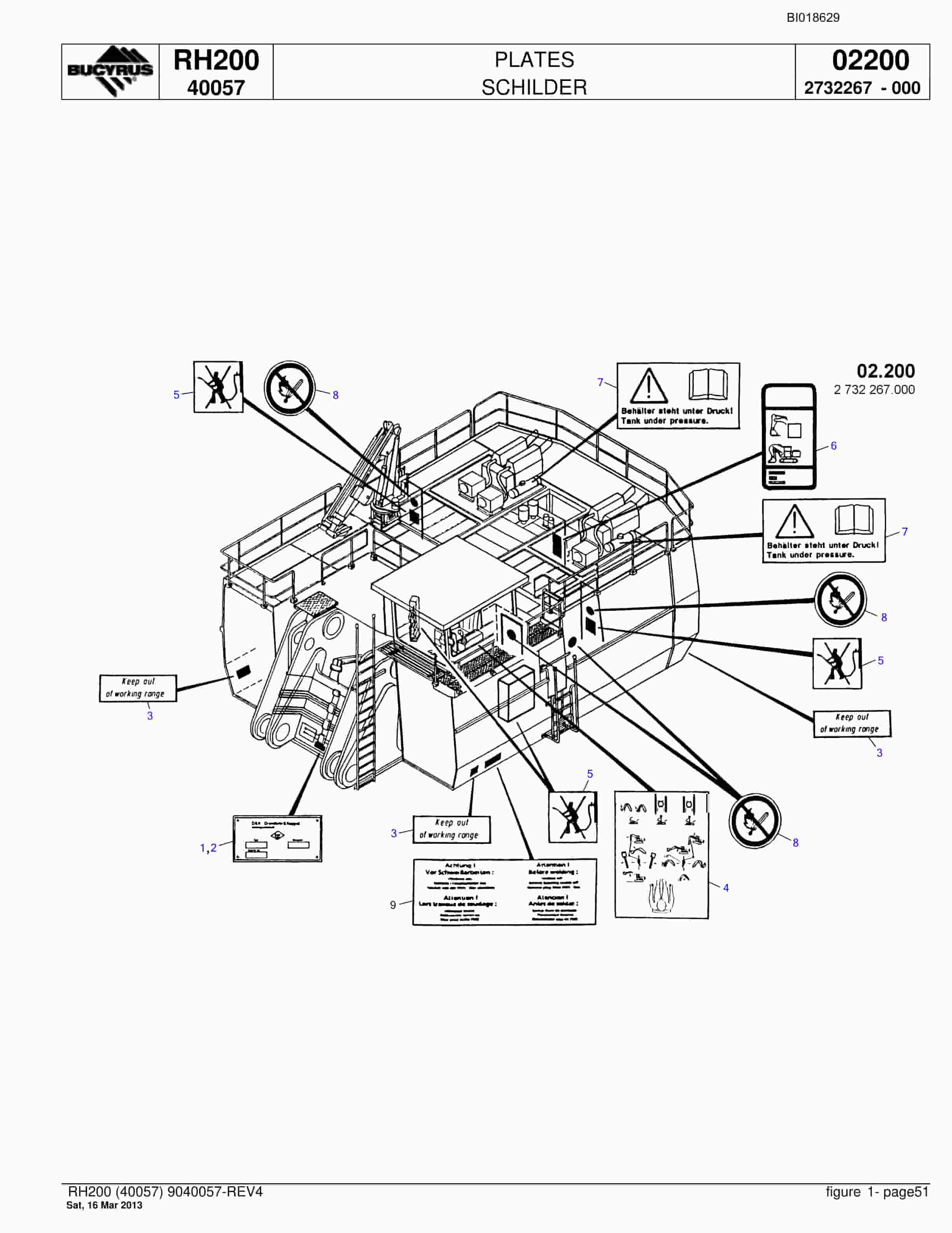 Bucyrus RH200 Hydraulic Excavator Parts Catalog BI018629-2