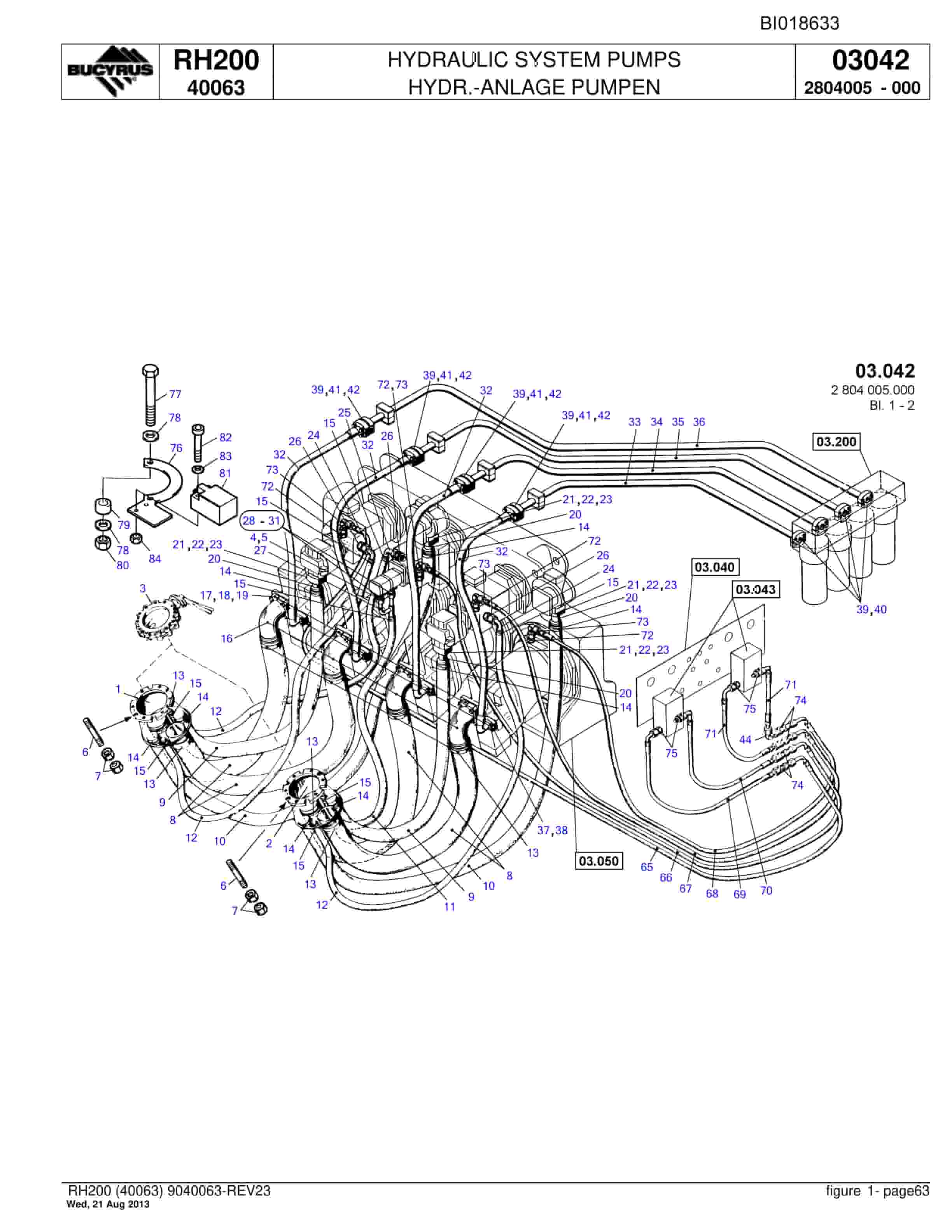 Bucyrus RH200 Hydraulic Excavator Parts Catalog BI018633-3