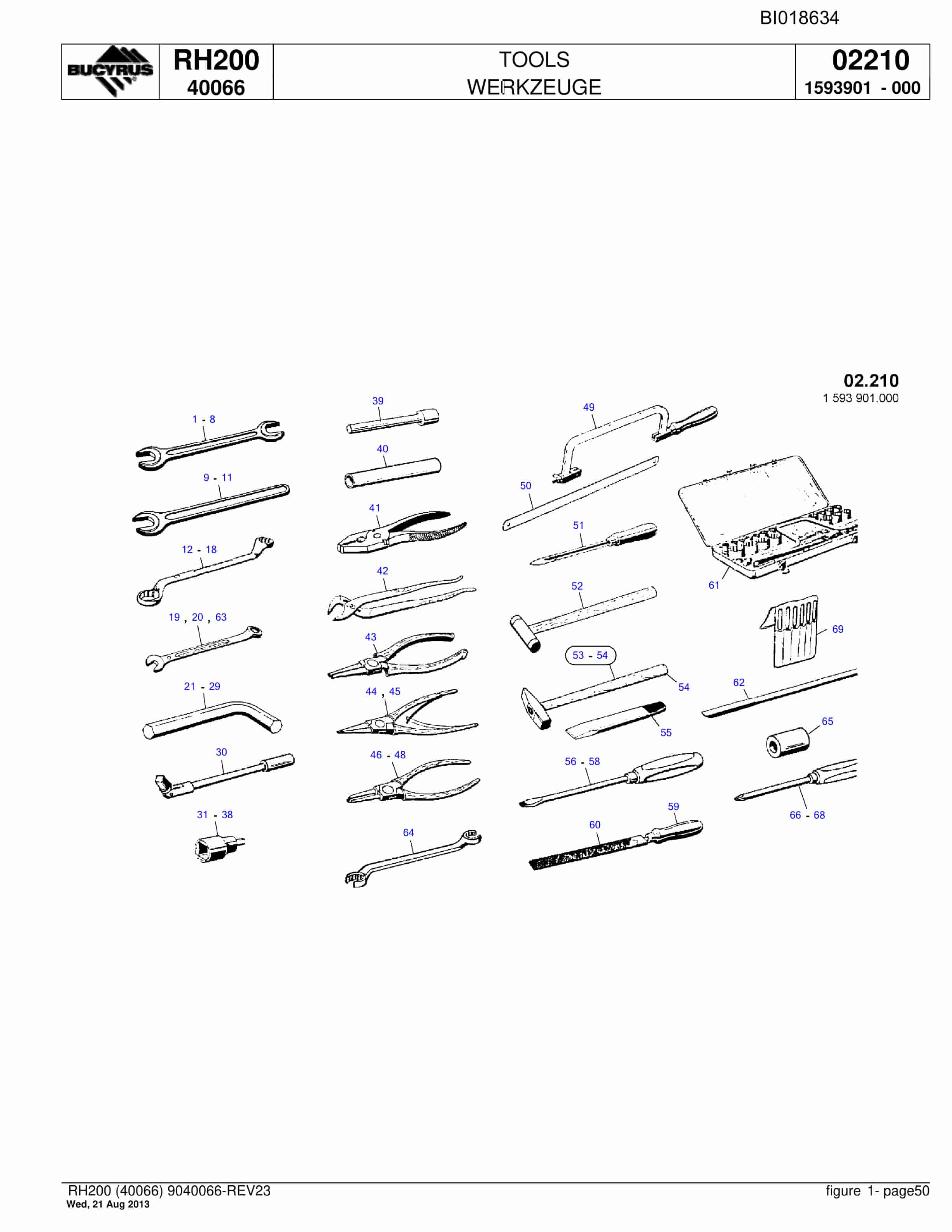 Bucyrus RH200 Hydraulic Excavator Parts Catalog BI018634-2