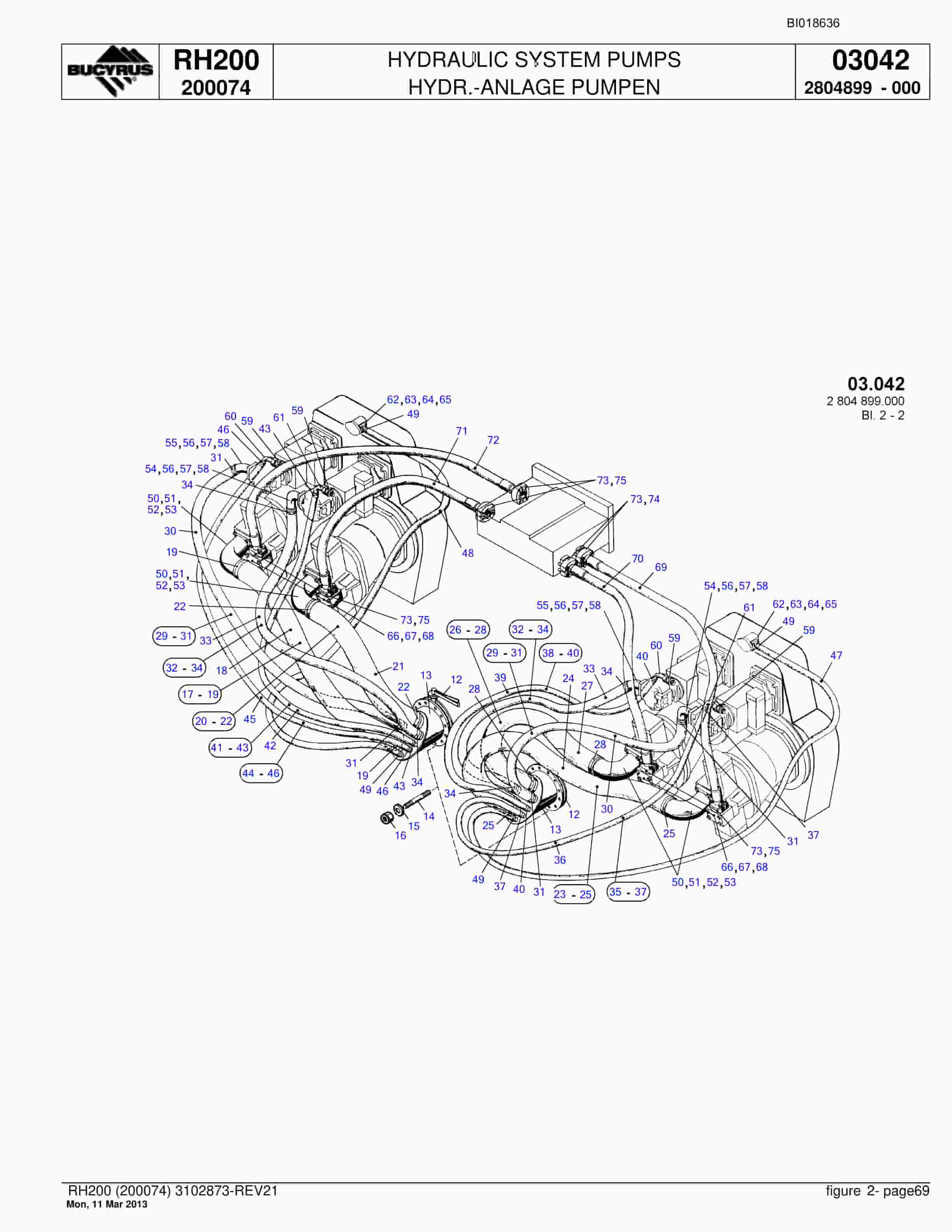 Bucyrus RH200 Hydraulic Excavator Parts Catalog BI018636-3