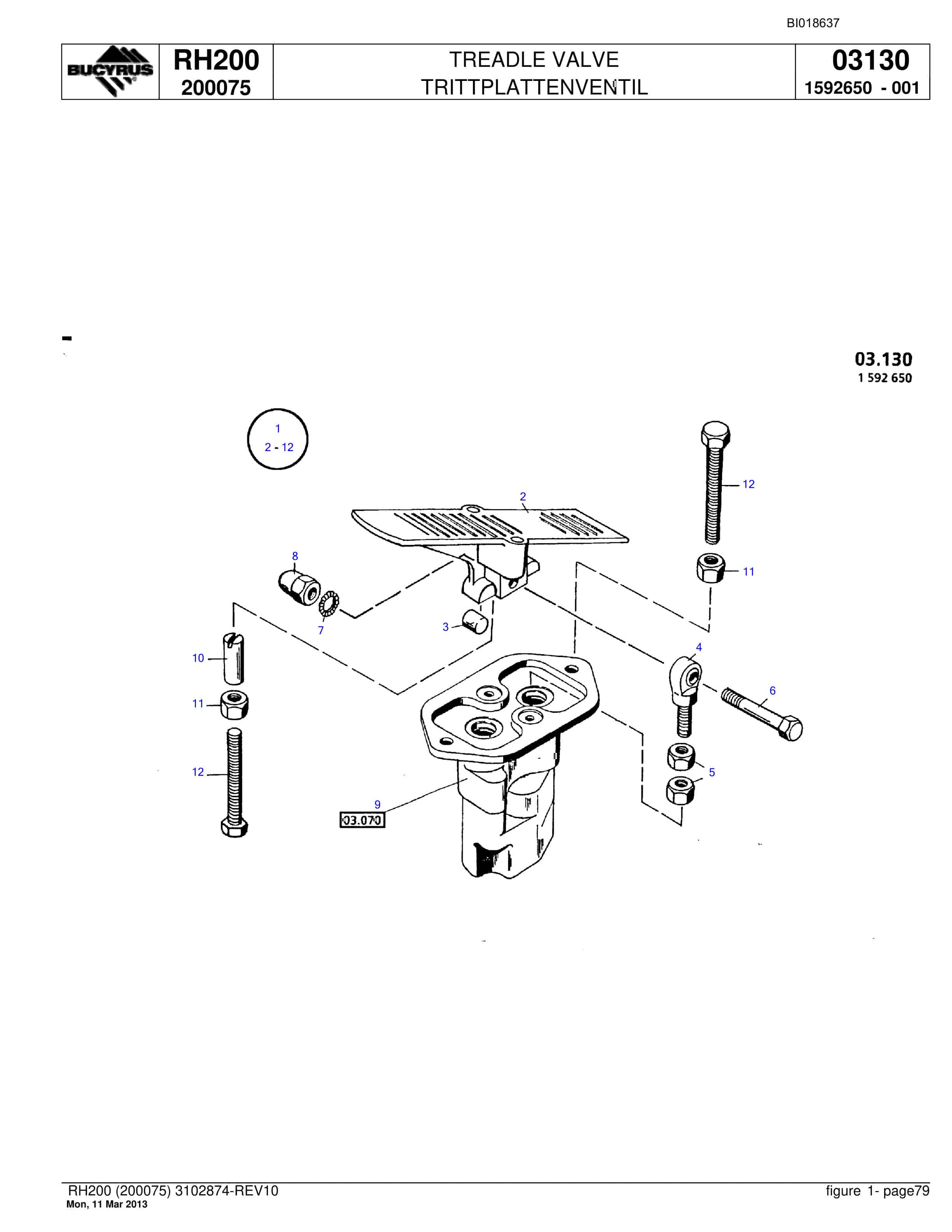 Bucyrus RH200 Hydraulic Excavator Parts Catalog BI018637-4