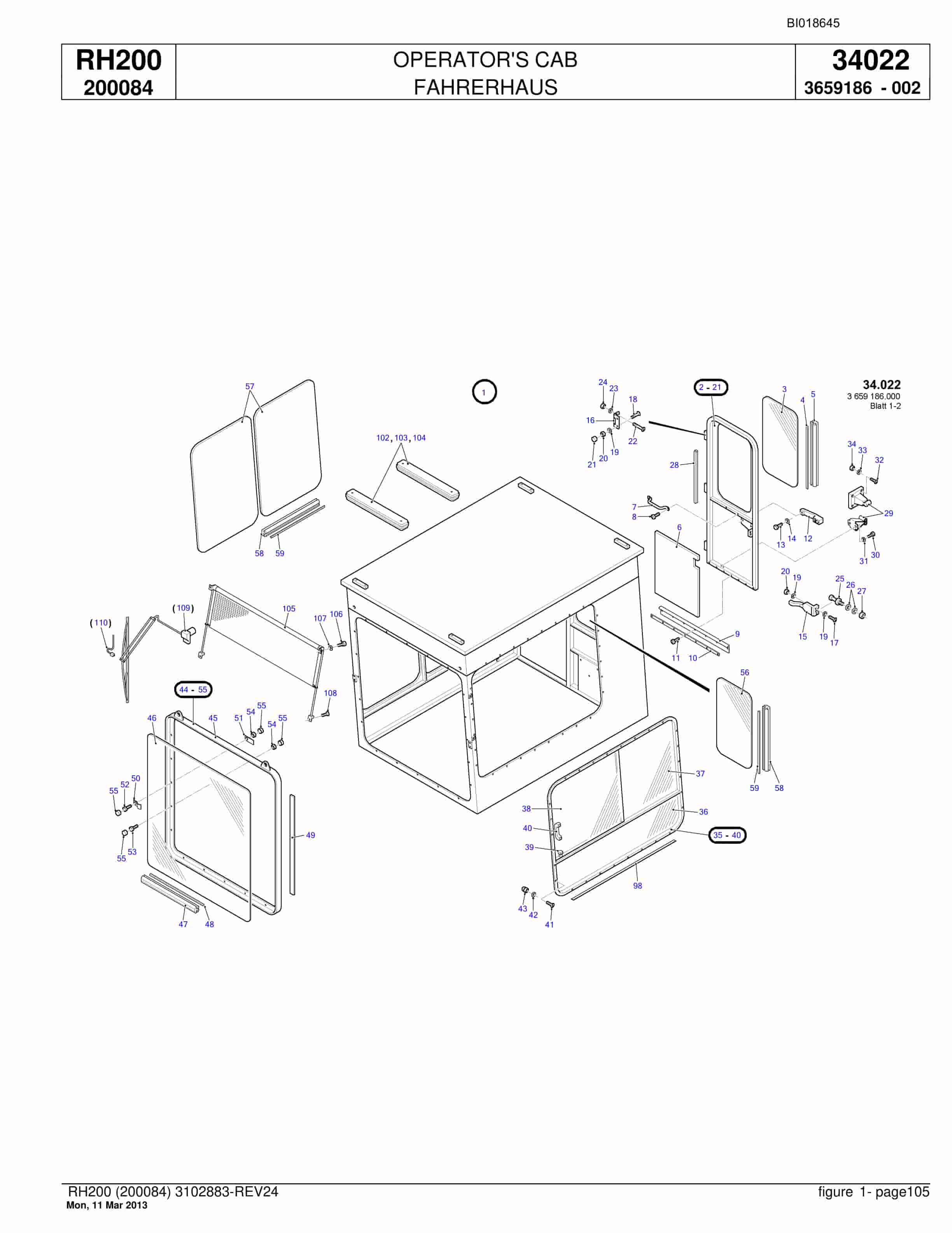 Bucyrus RH200 Hydraulic Excavator Parts Catalog BI018645-5