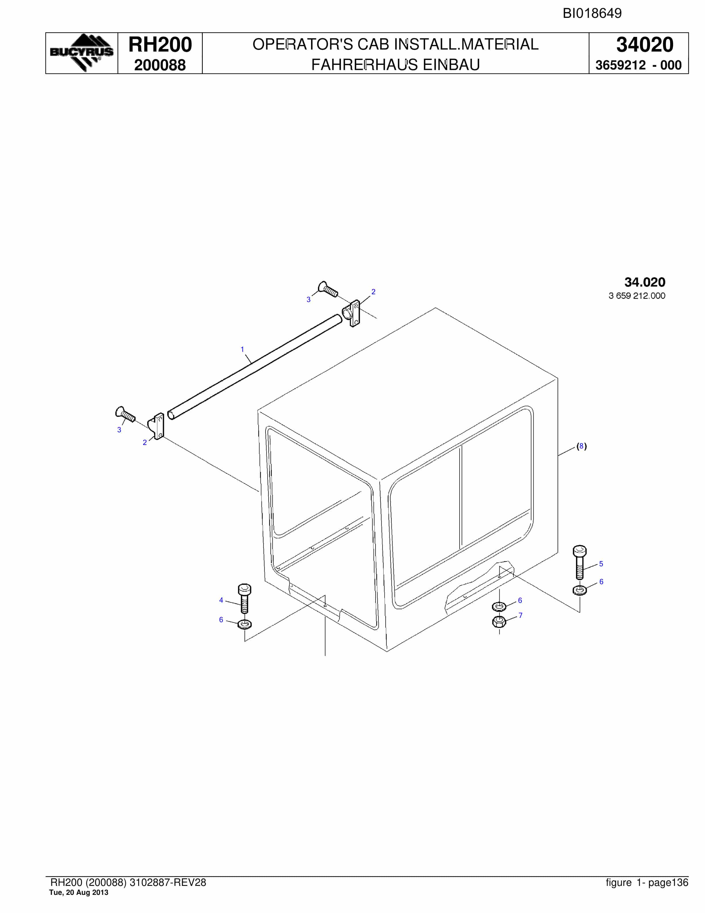 Bucyrus RH200 Hydraulic Excavator Parts Catalog BI018649-5