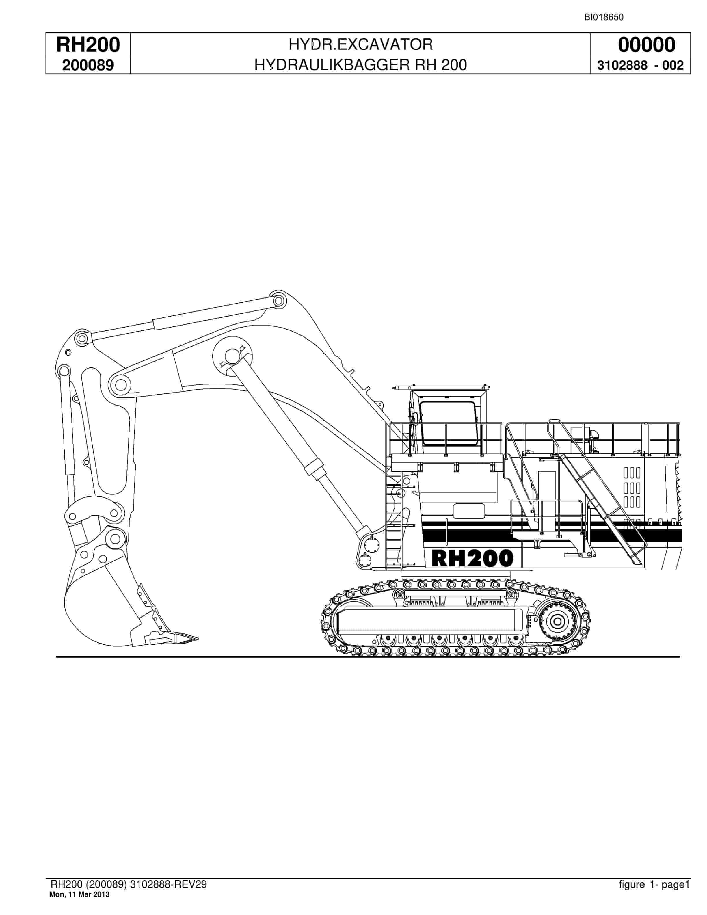 Bucyrus RH200 Hydraulic Excavator Parts Catalog BI018650