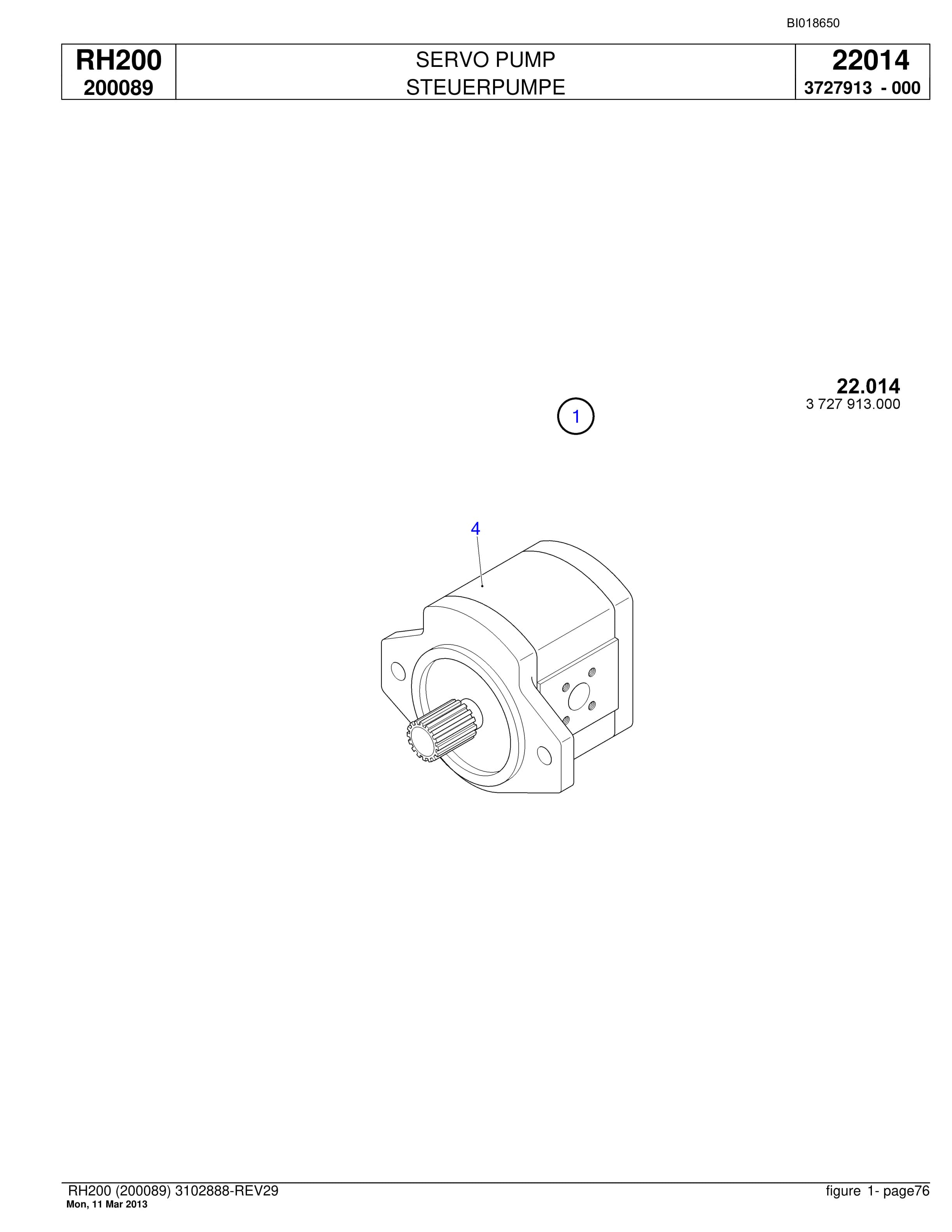 Bucyrus RH200 Hydraulic Excavator Parts Catalog BI018650-2