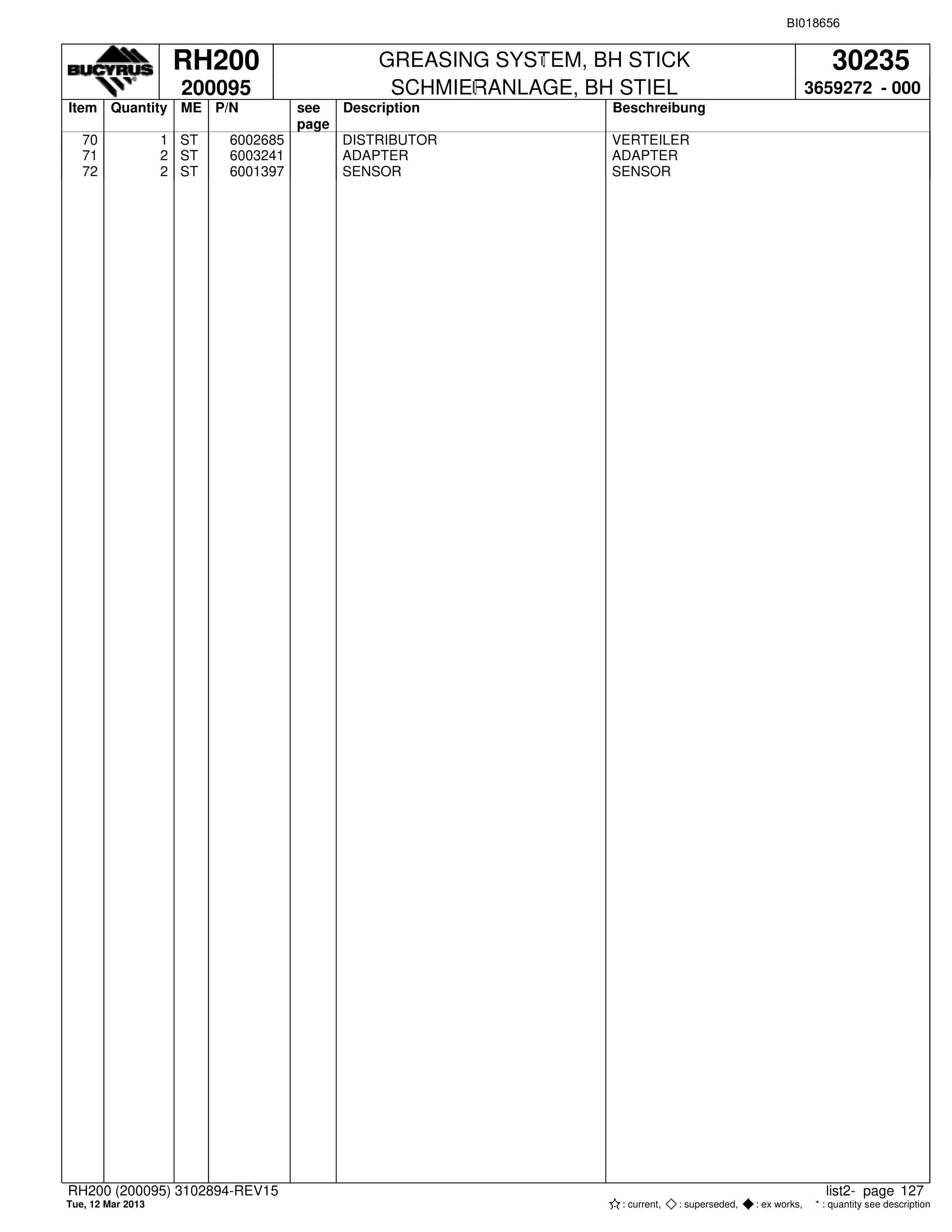 Bucyrus RH200 Hydraulic Excavator Parts Catalog BI018656-4