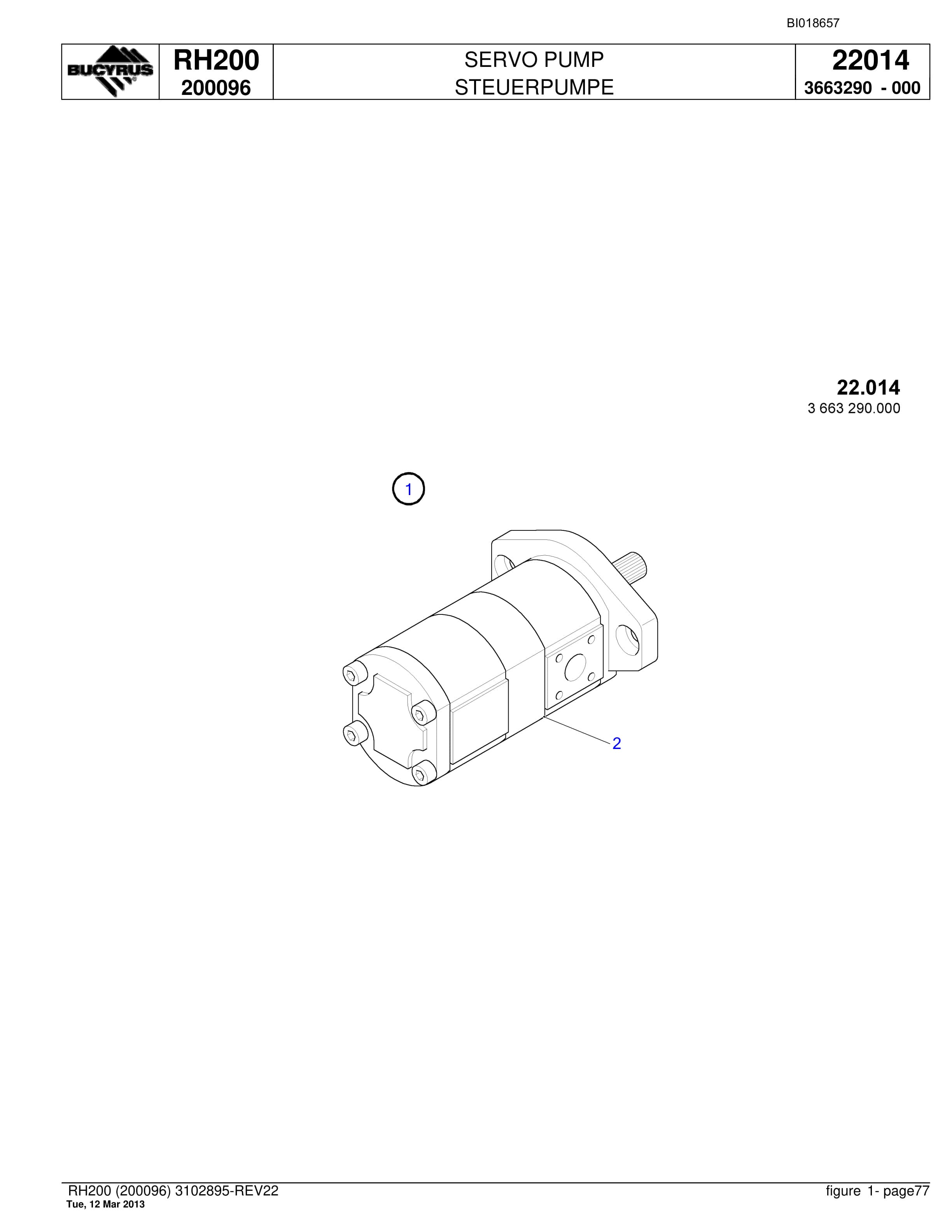 Bucyrus RH200 Hydraulic Excavator Parts Catalog BI018657-2