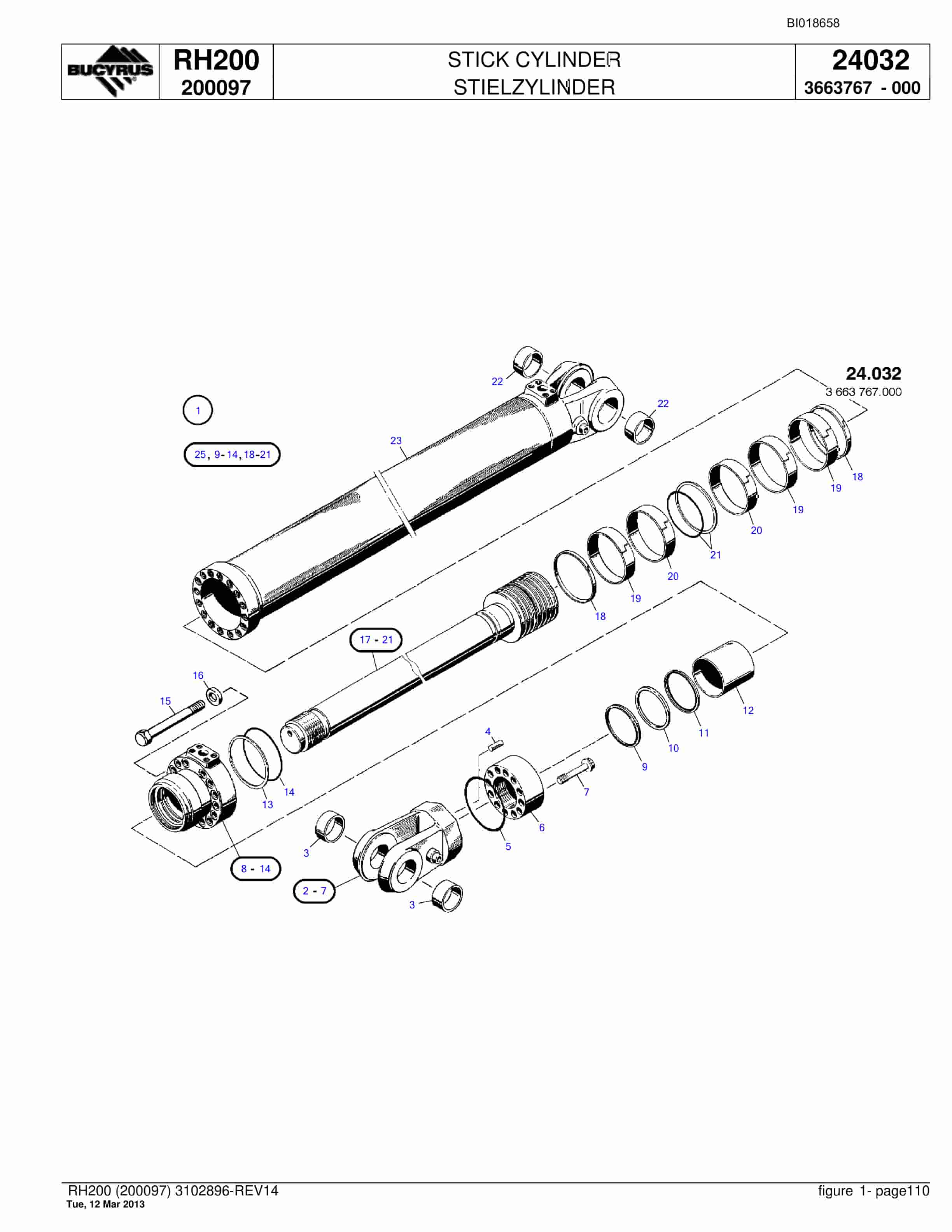 Bucyrus RH200 Hydraulic Excavator Parts Catalog BI018658-3
