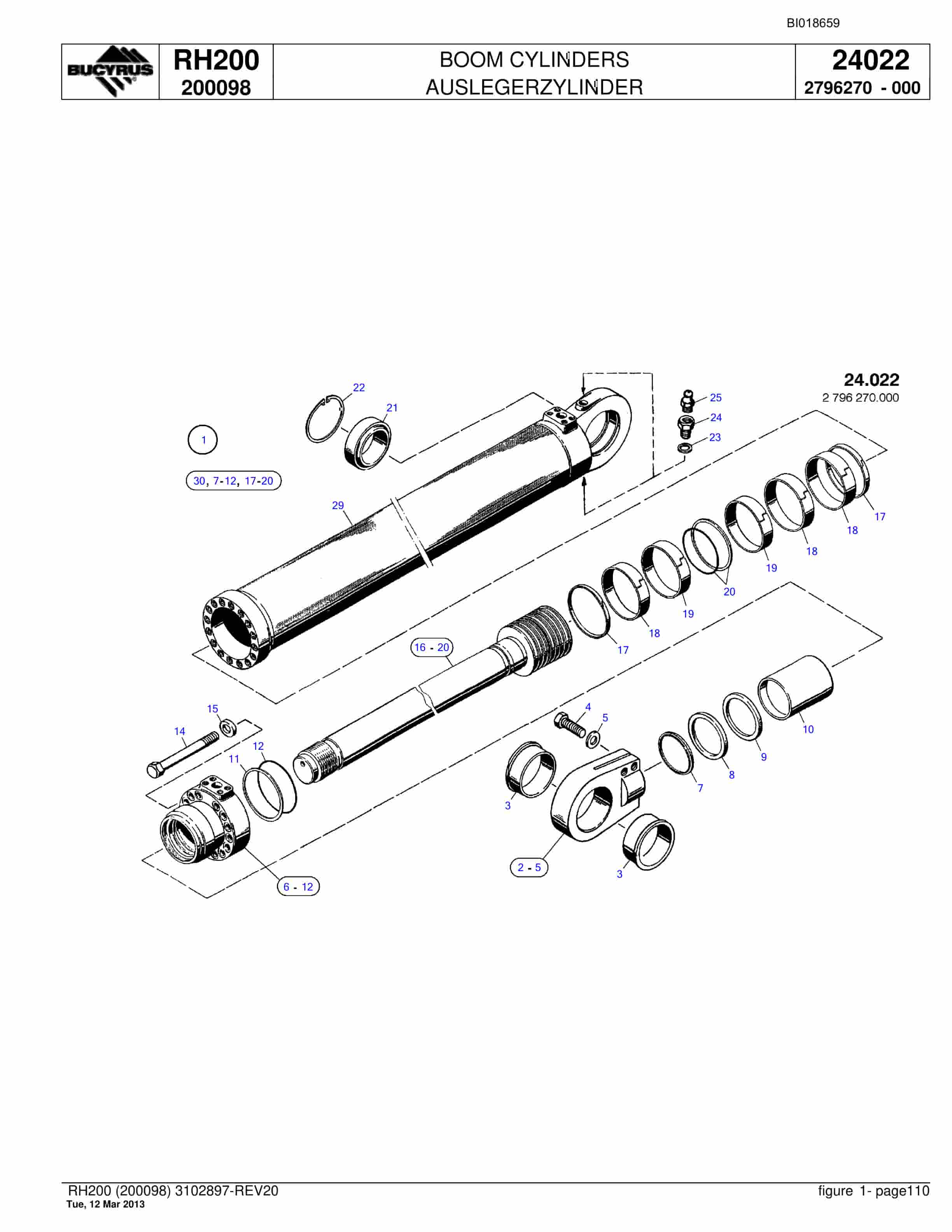 Bucyrus RH200 Hydraulic Excavator Parts Catalog BI018659-3