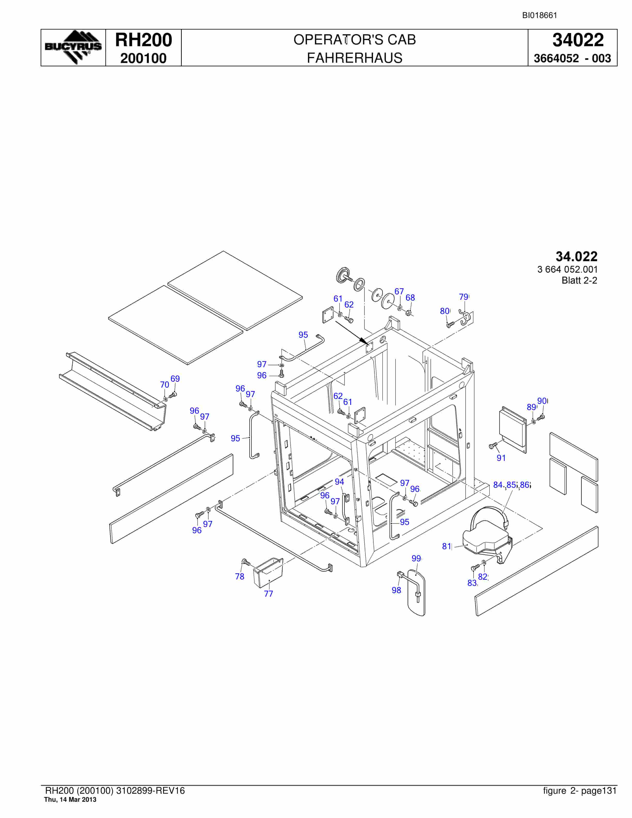 Bucyrus RH200 Hydraulic Excavator Parts Catalog BI018661-5