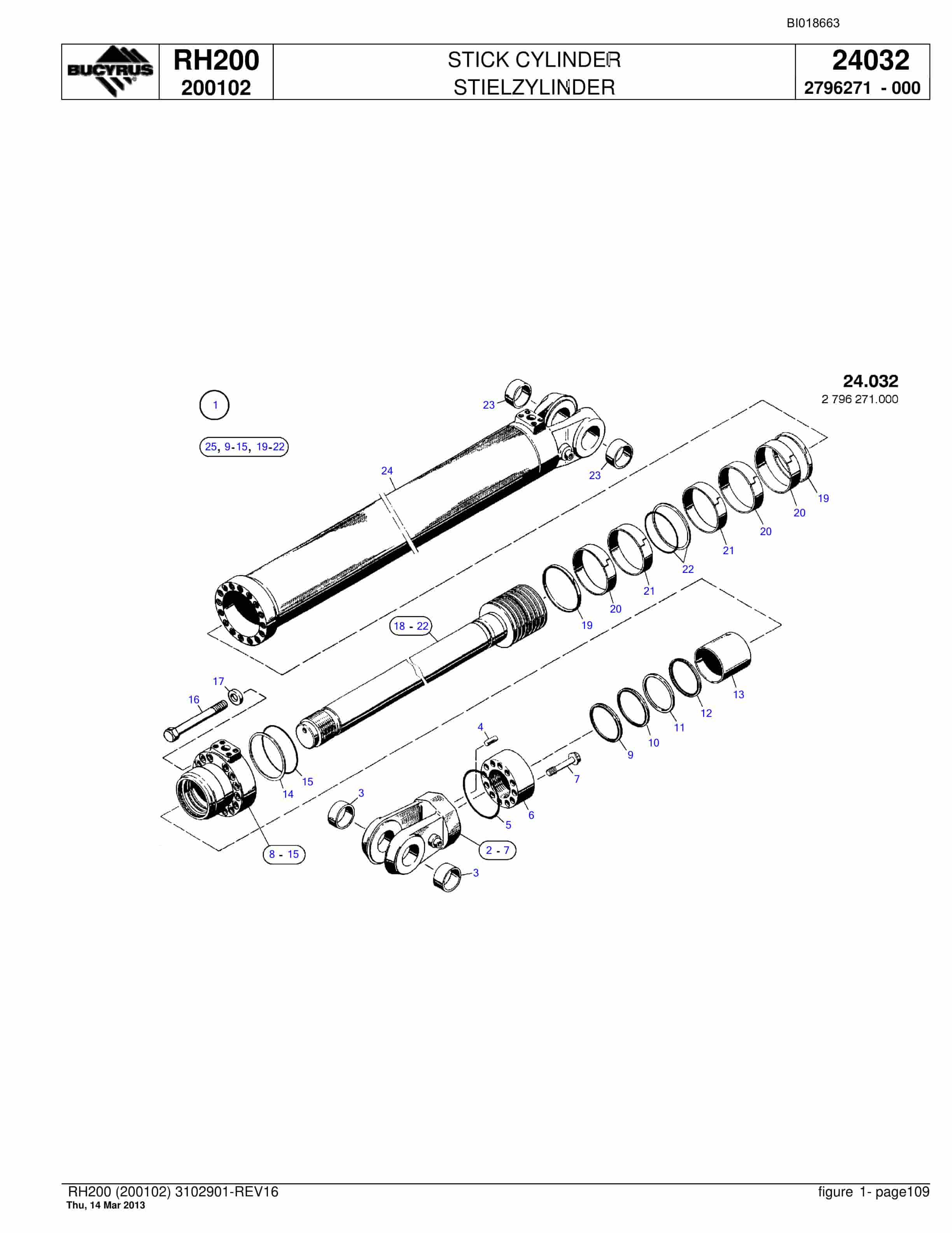 Bucyrus RH200 Hydraulic Excavator Parts Catalog BI018663-3