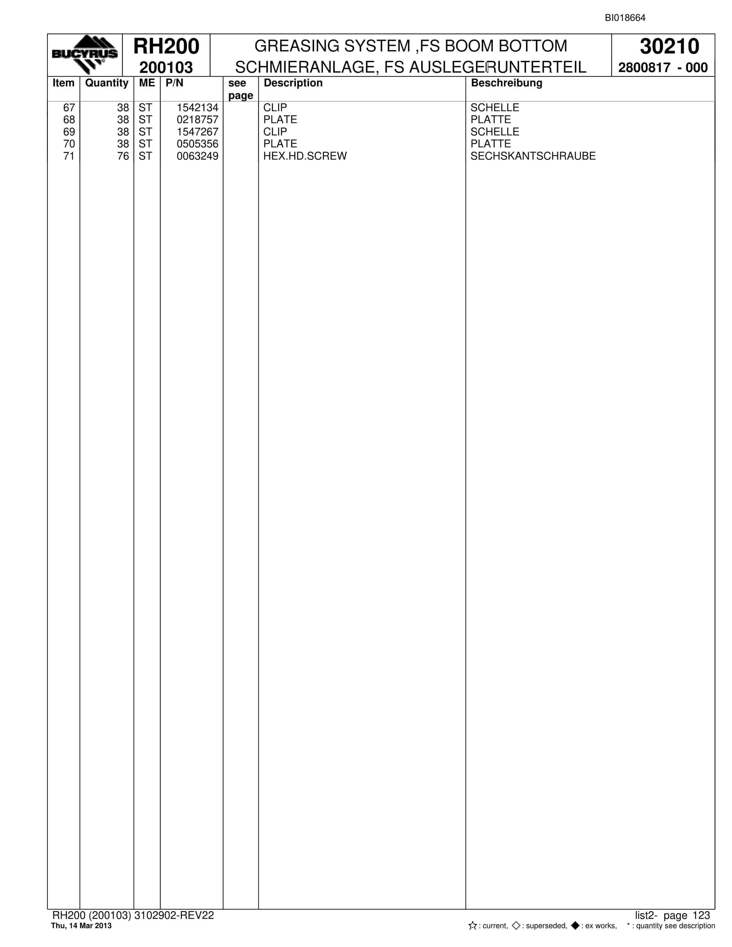 Bucyrus RH200 Hydraulic Excavator Parts Catalog BI018664-4