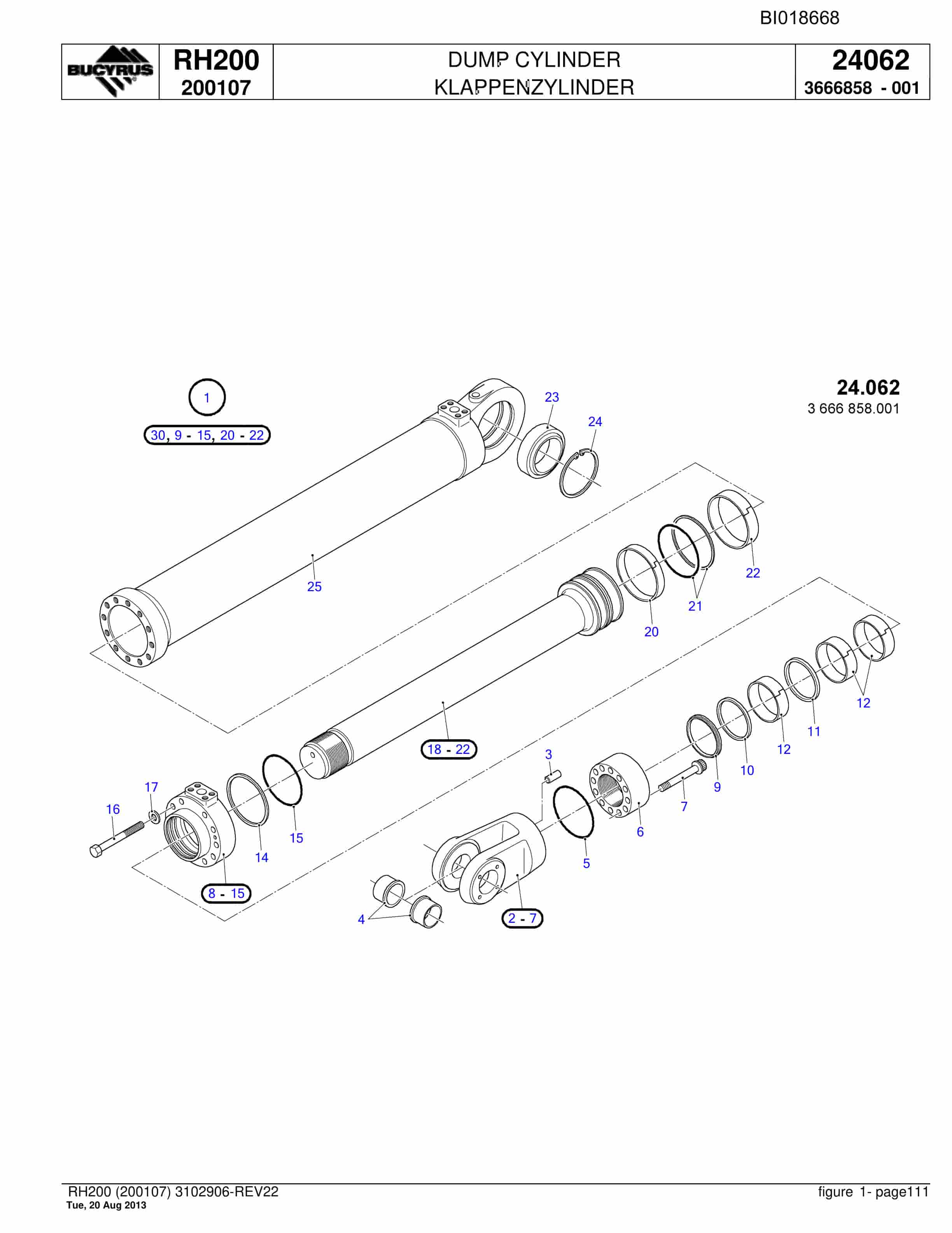 Bucyrus RH200 Hydraulic Excavator Parts Catalog BI018668-3