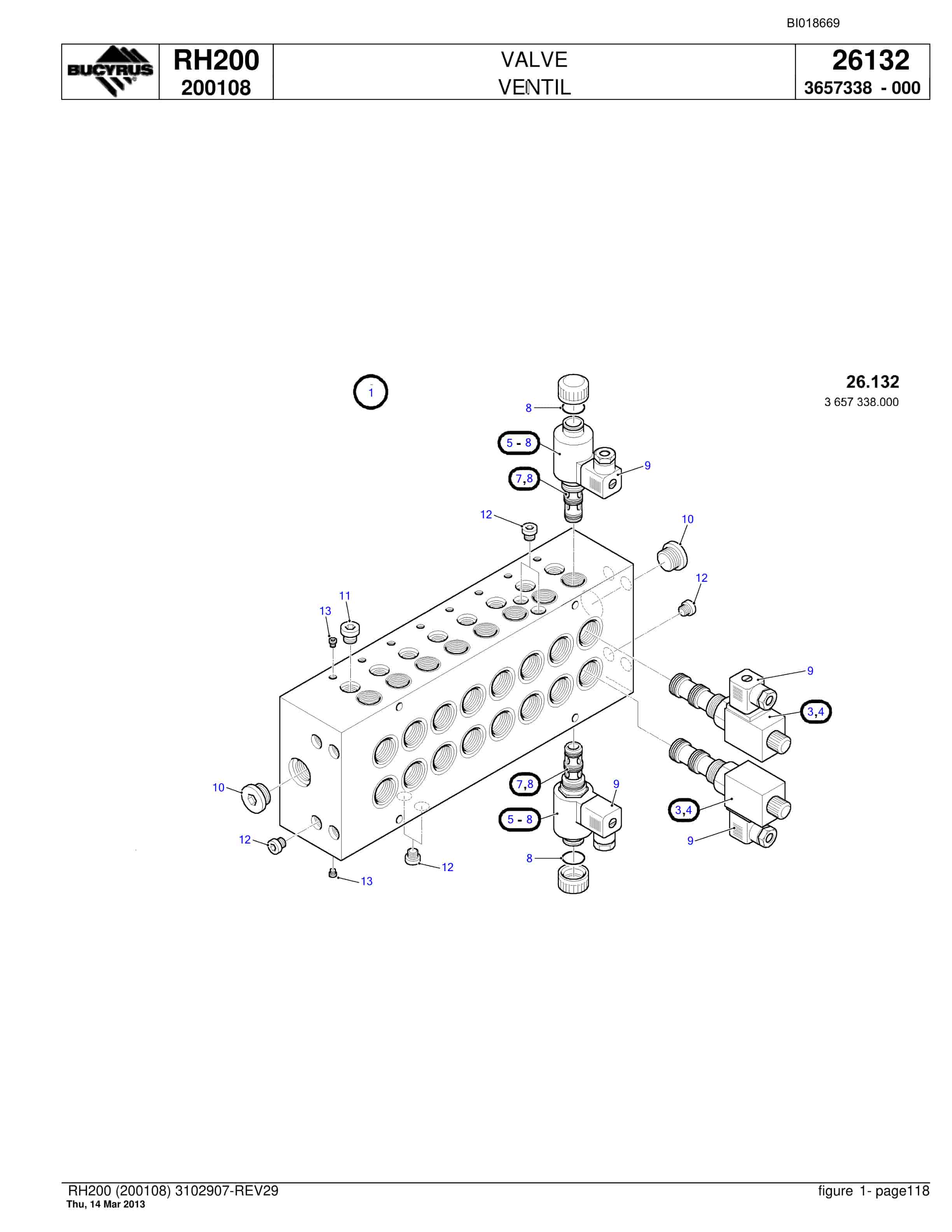 Bucyrus RH200 Hydraulic Excavator Parts Catalog BI018669-3