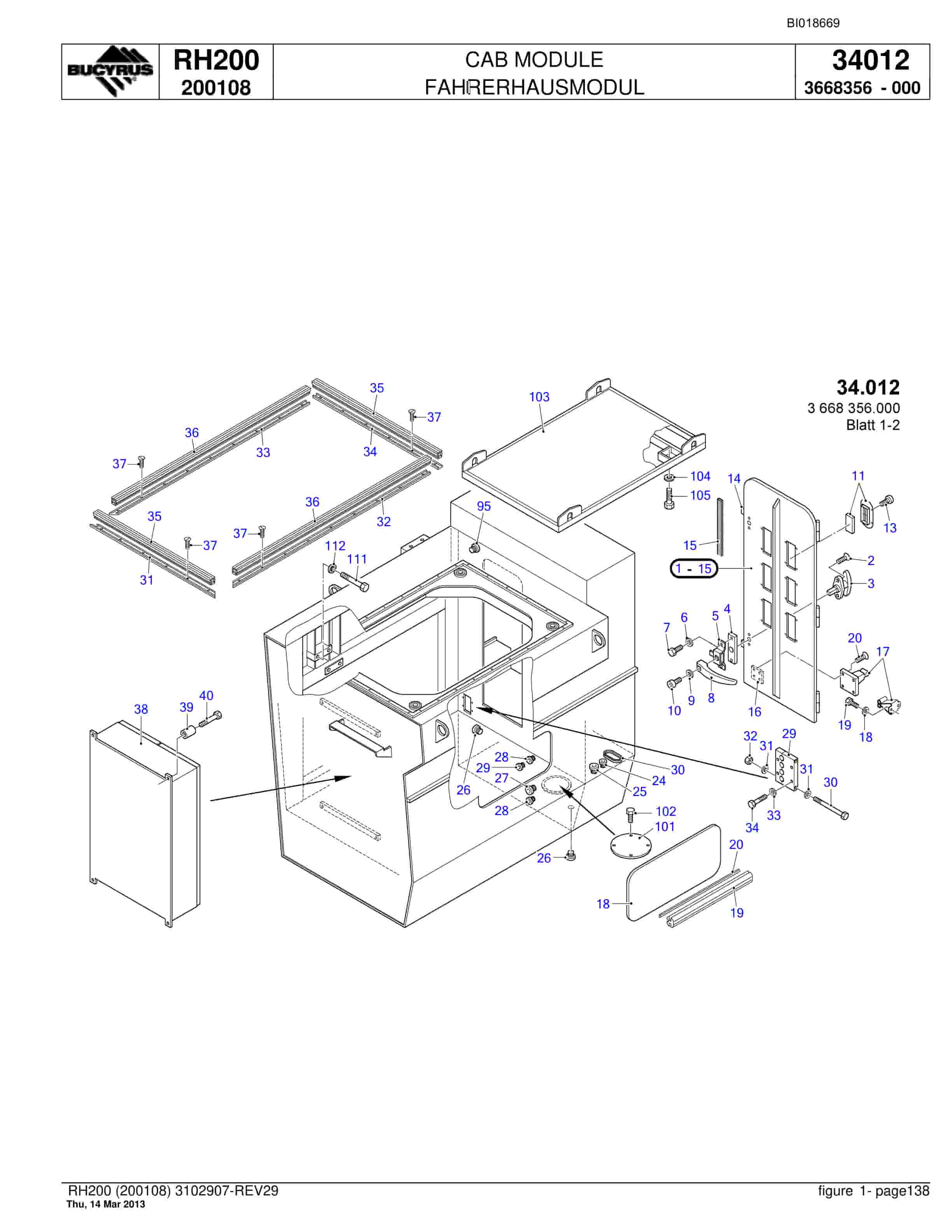 Bucyrus RH200 Hydraulic Excavator Parts Catalog BI018669-5