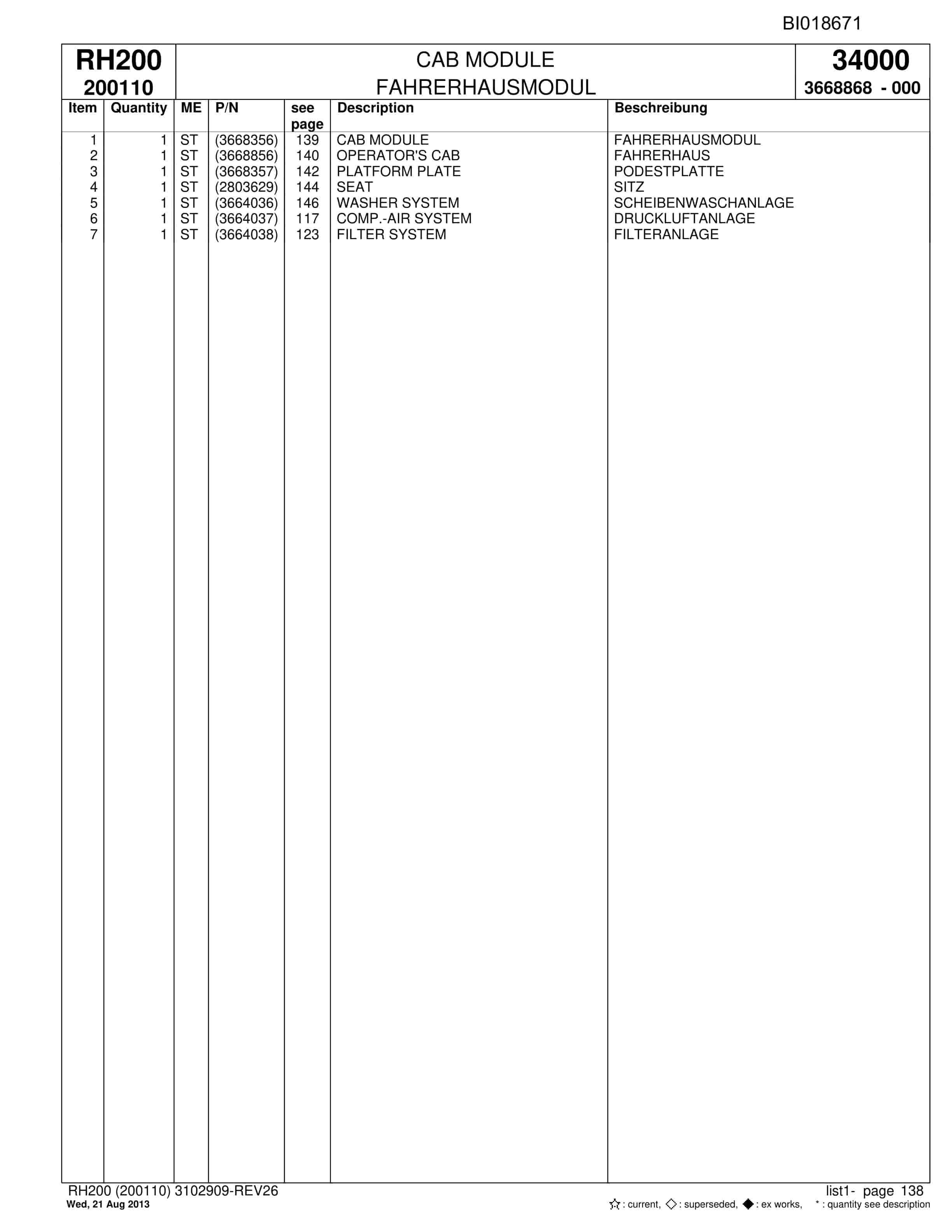 Bucyrus RH200 Hydraulic Excavator Parts Catalog BI018671-5