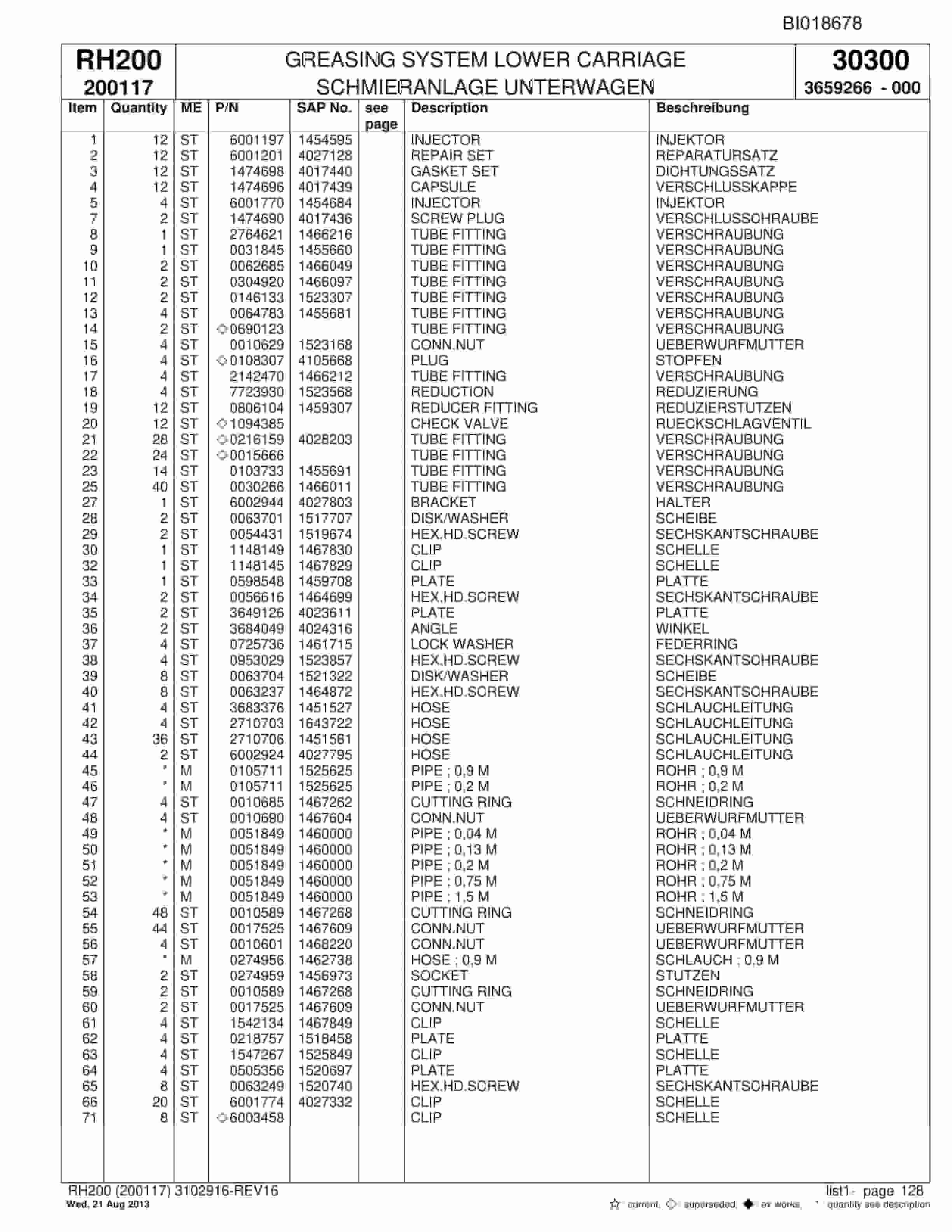 Bucyrus RH200 Hydraulic Excavator Parts Catalog BI018678-5
