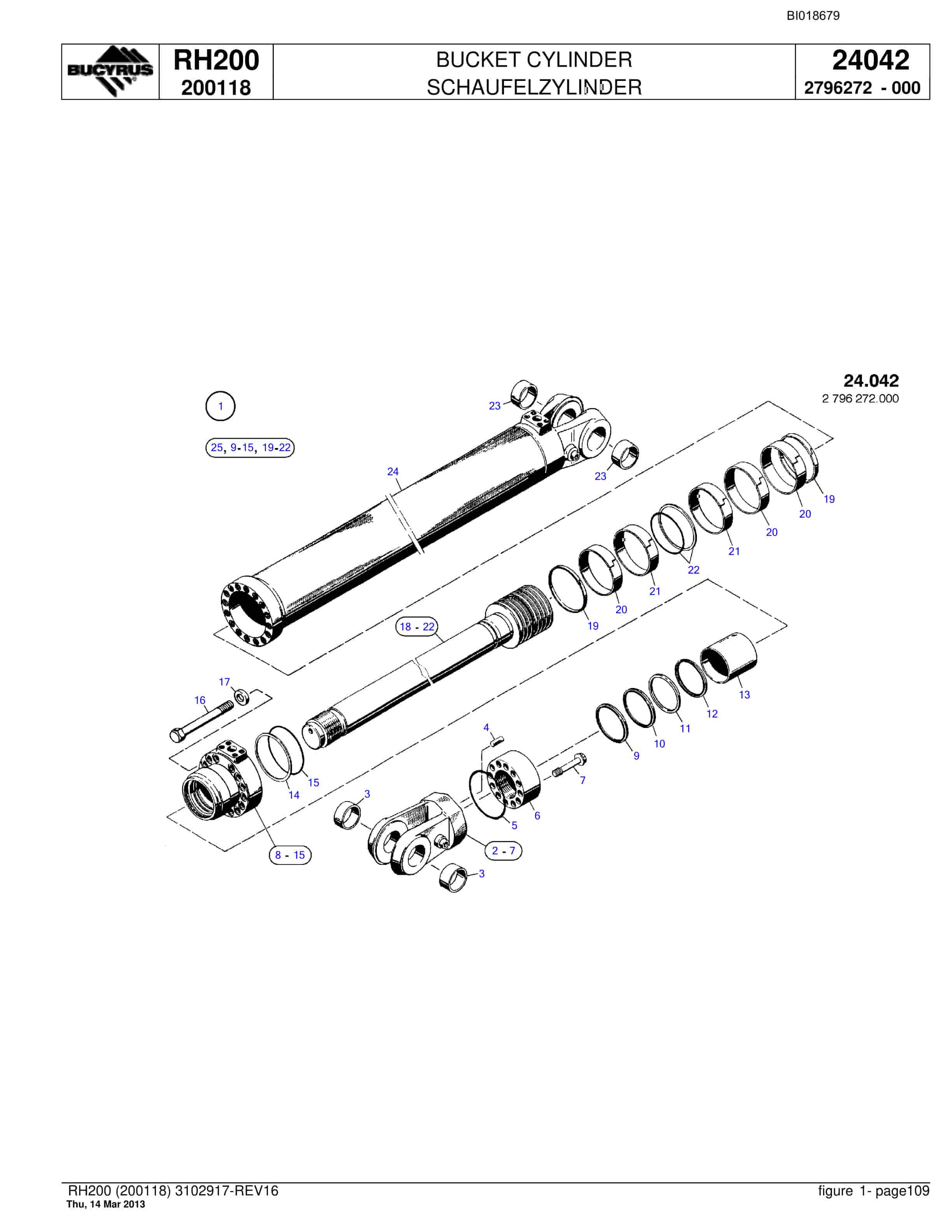 Bucyrus RH200 Hydraulic Excavator Parts Catalog BI018679-3