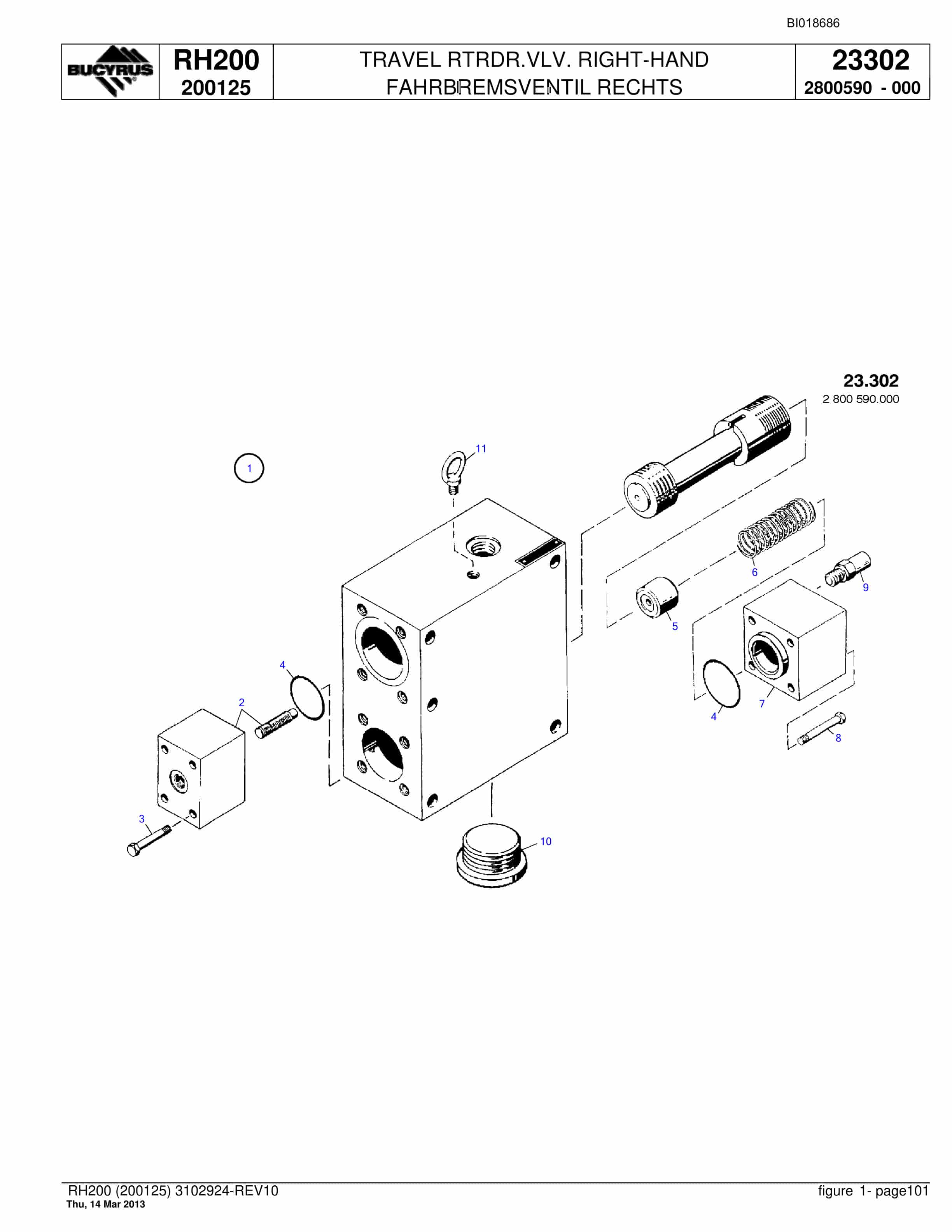 Bucyrus RH200 Hydraulic Excavator Parts Catalog BI018686-3
