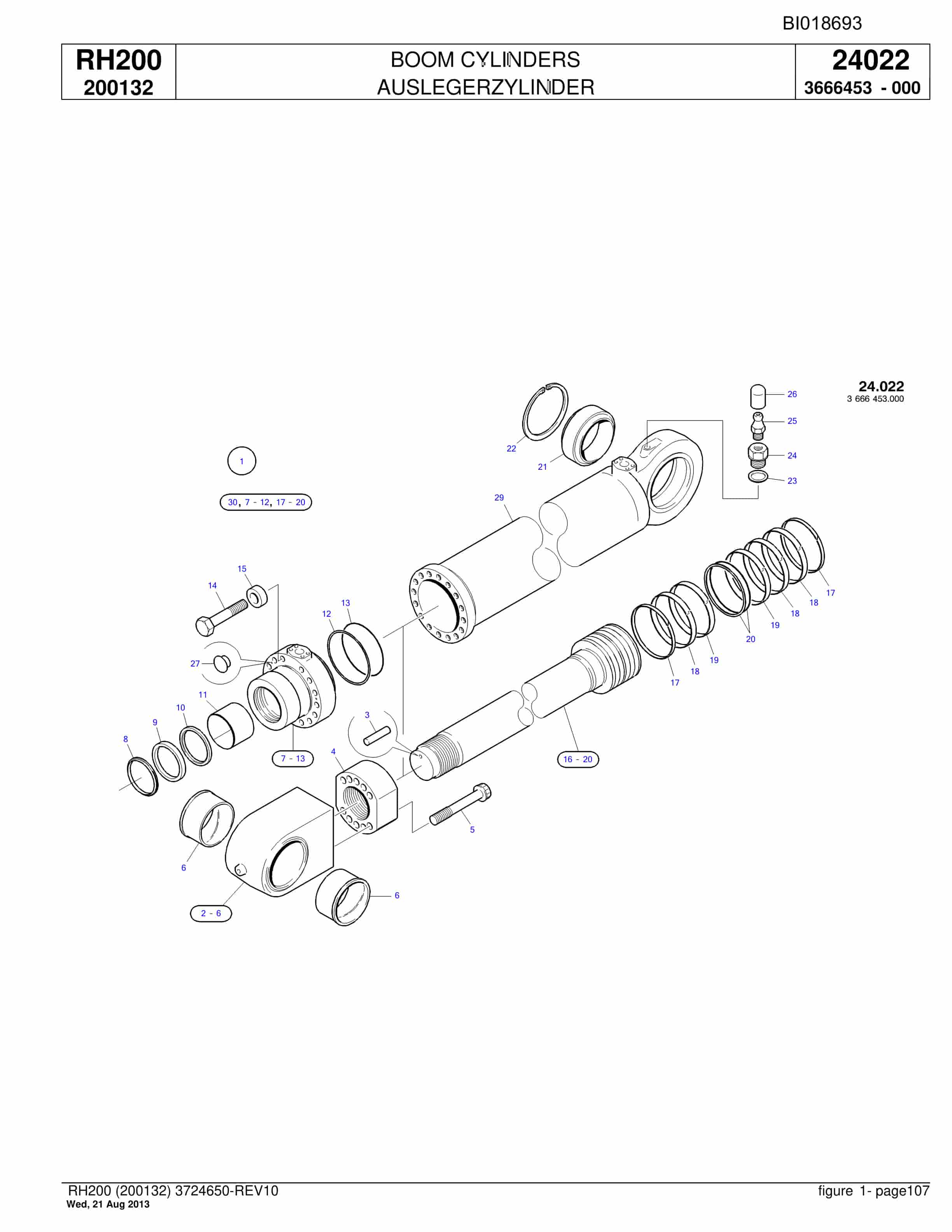 Bucyrus RH200 Hydraulic Excavator Parts Catalog BI018693-3