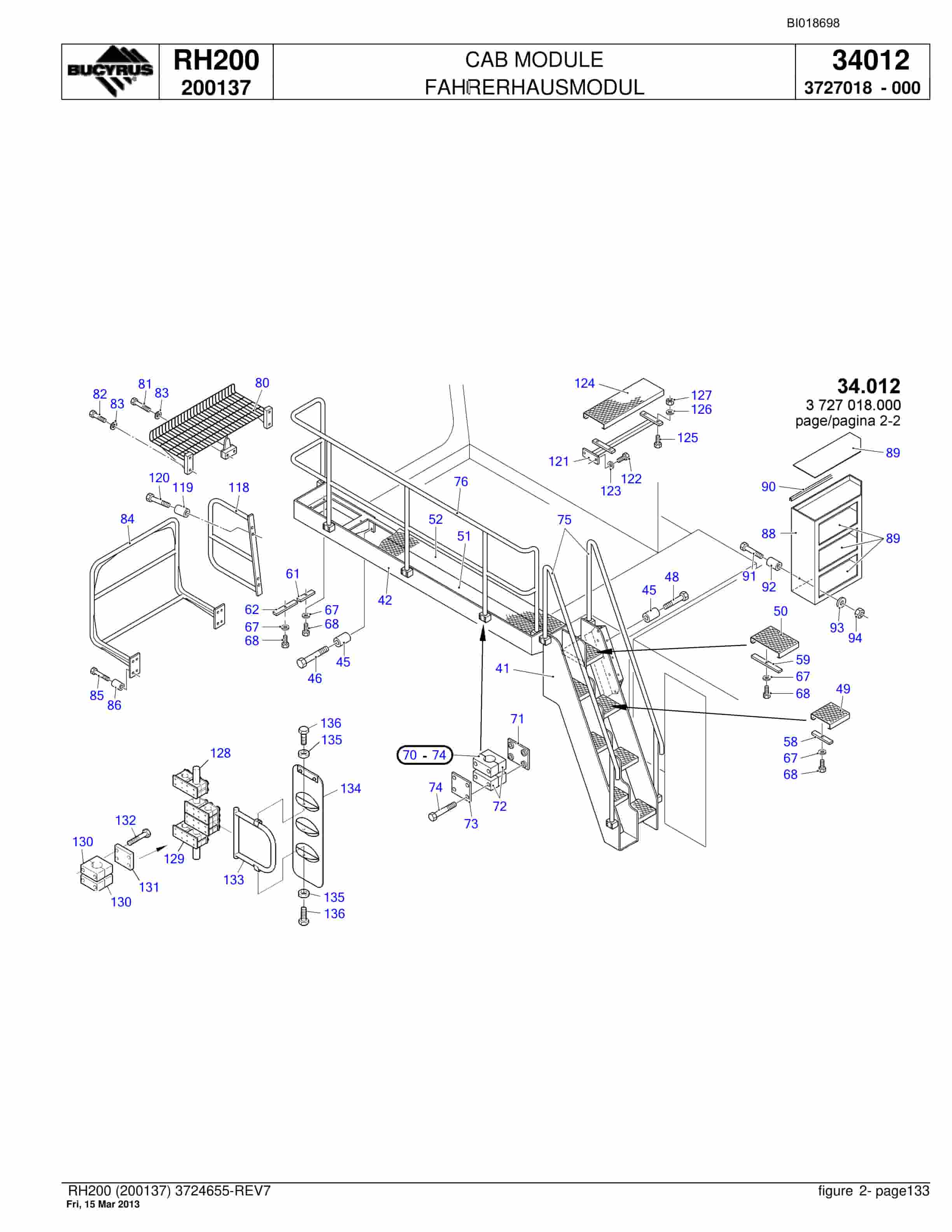 Bucyrus RH200 Hydraulic Excavator Parts Catalog BI018698-5