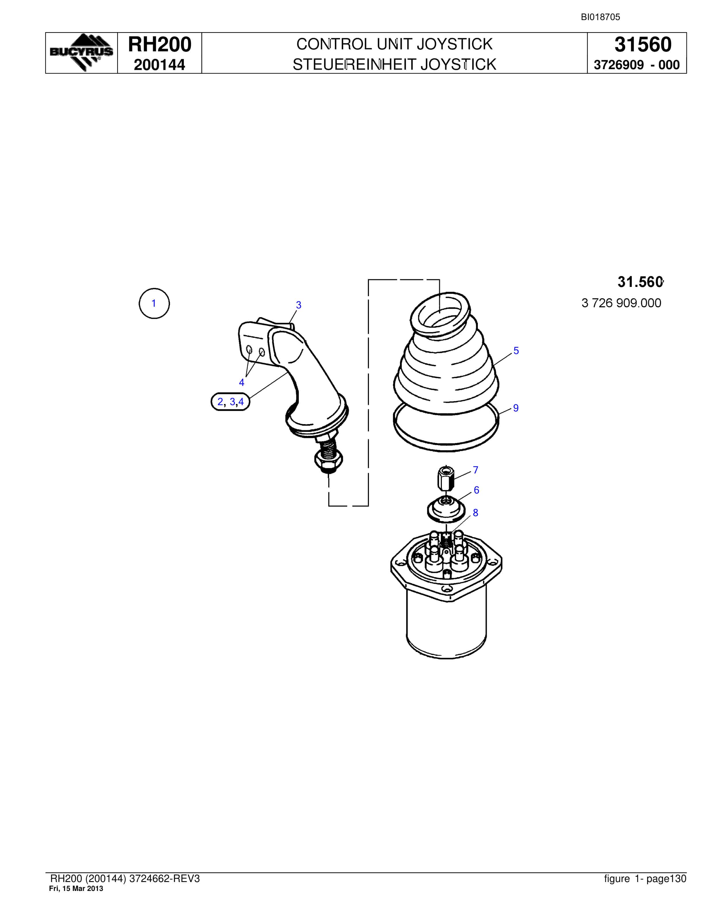 Bucyrus RH200 Hydraulic Excavator Parts Catalog BI018705-5