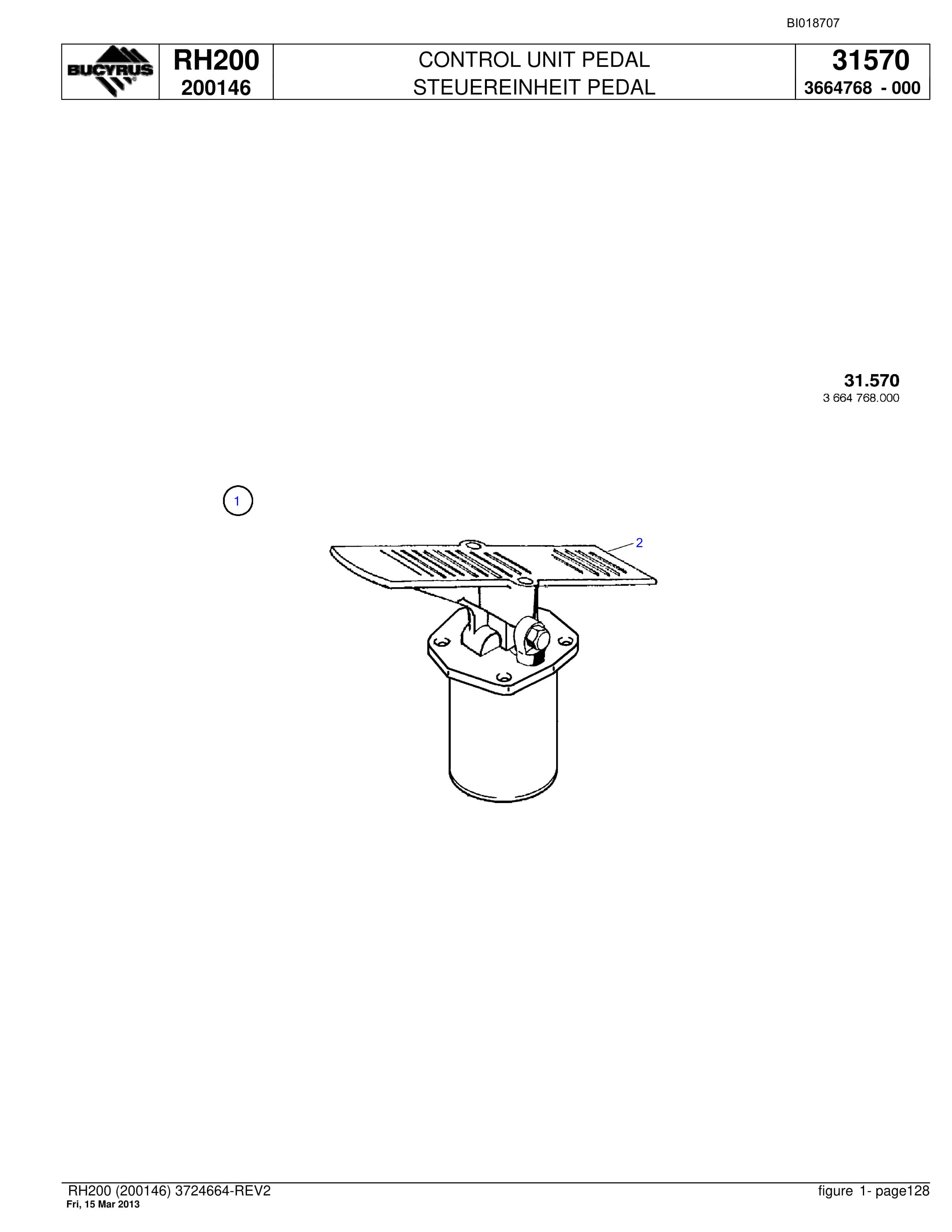 Bucyrus RH200 Hydraulic Excavator Parts Catalog BI018707-5