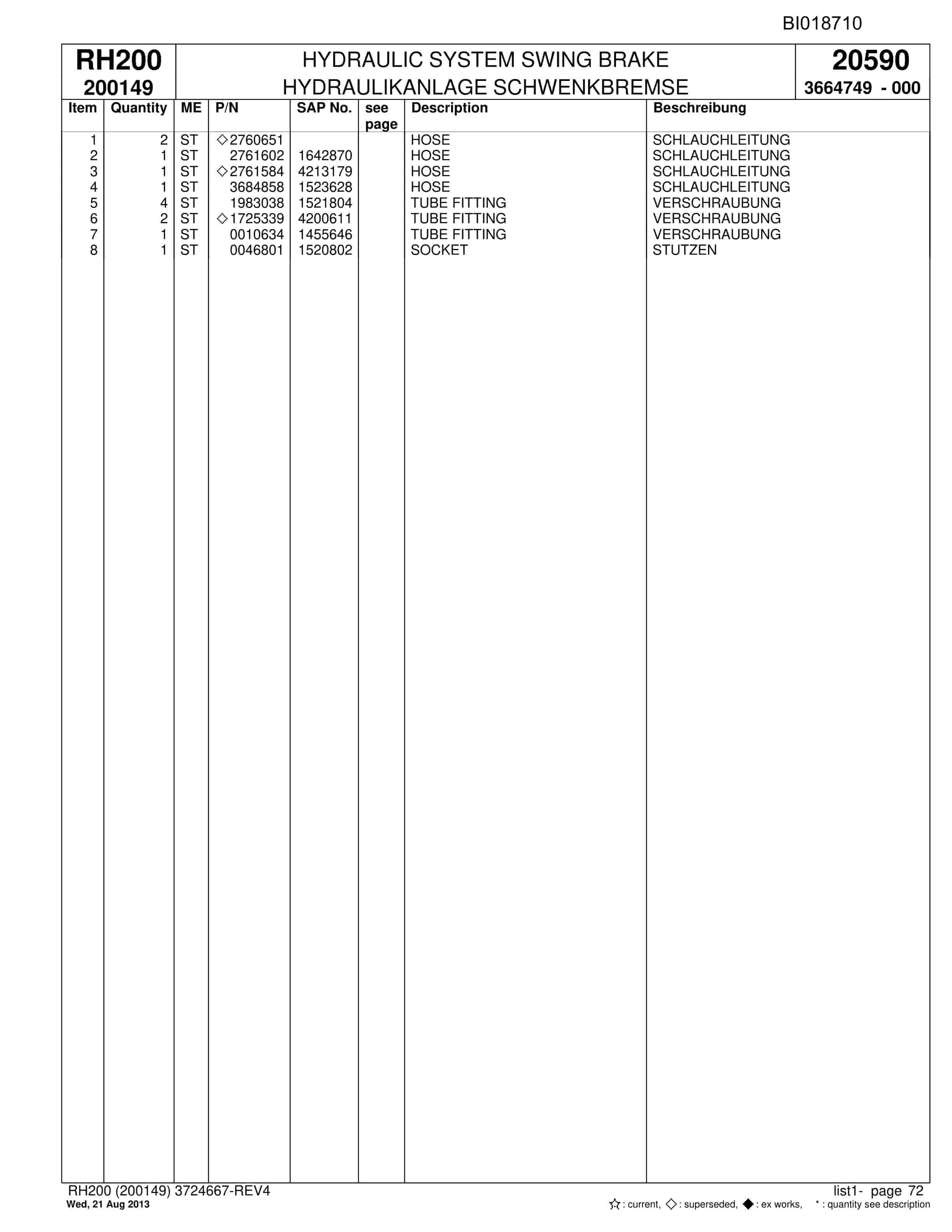 Bucyrus RH200 Hydraulic Excavator Parts Catalog BI018710-2