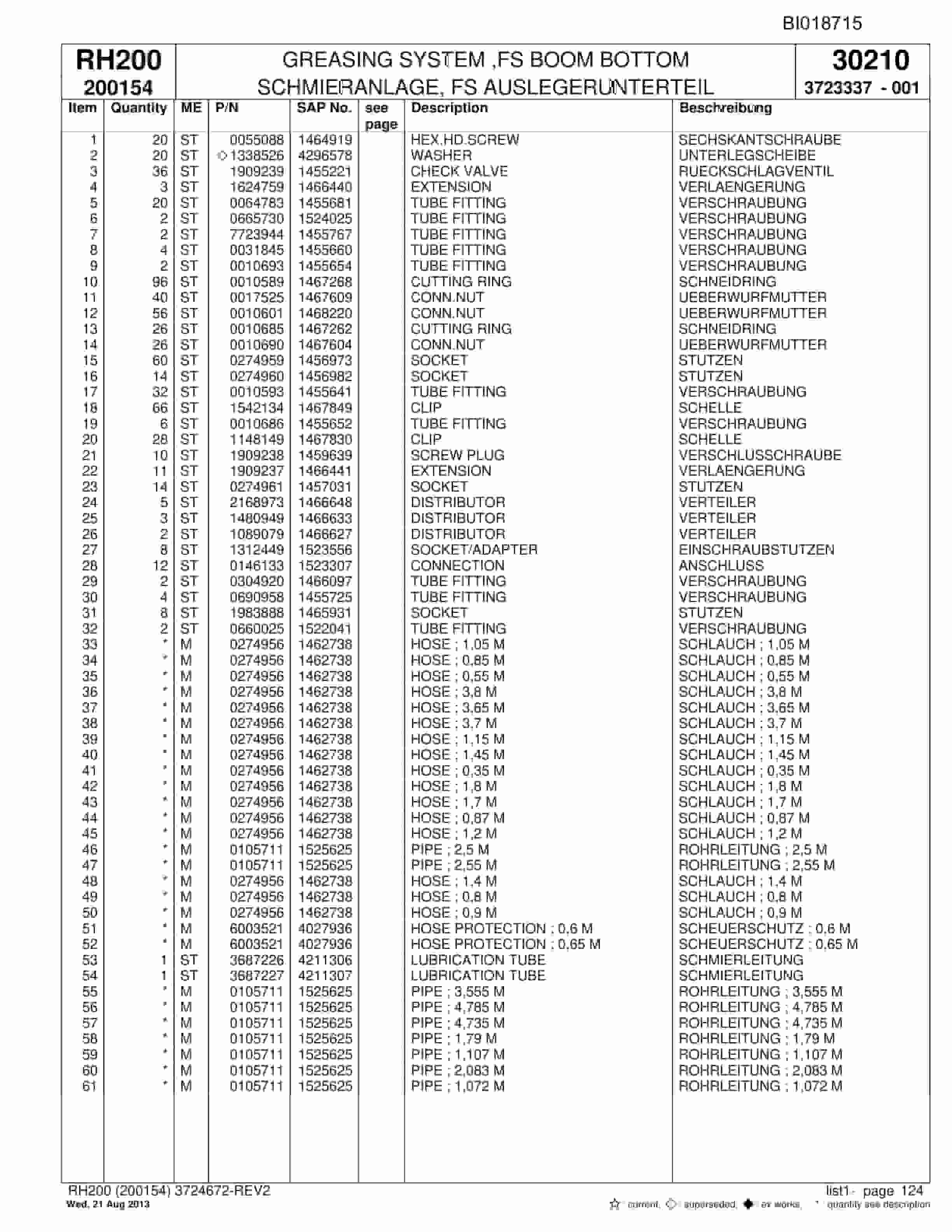 Bucyrus RH200 Hydraulic Excavator Parts Catalog BI018715-4