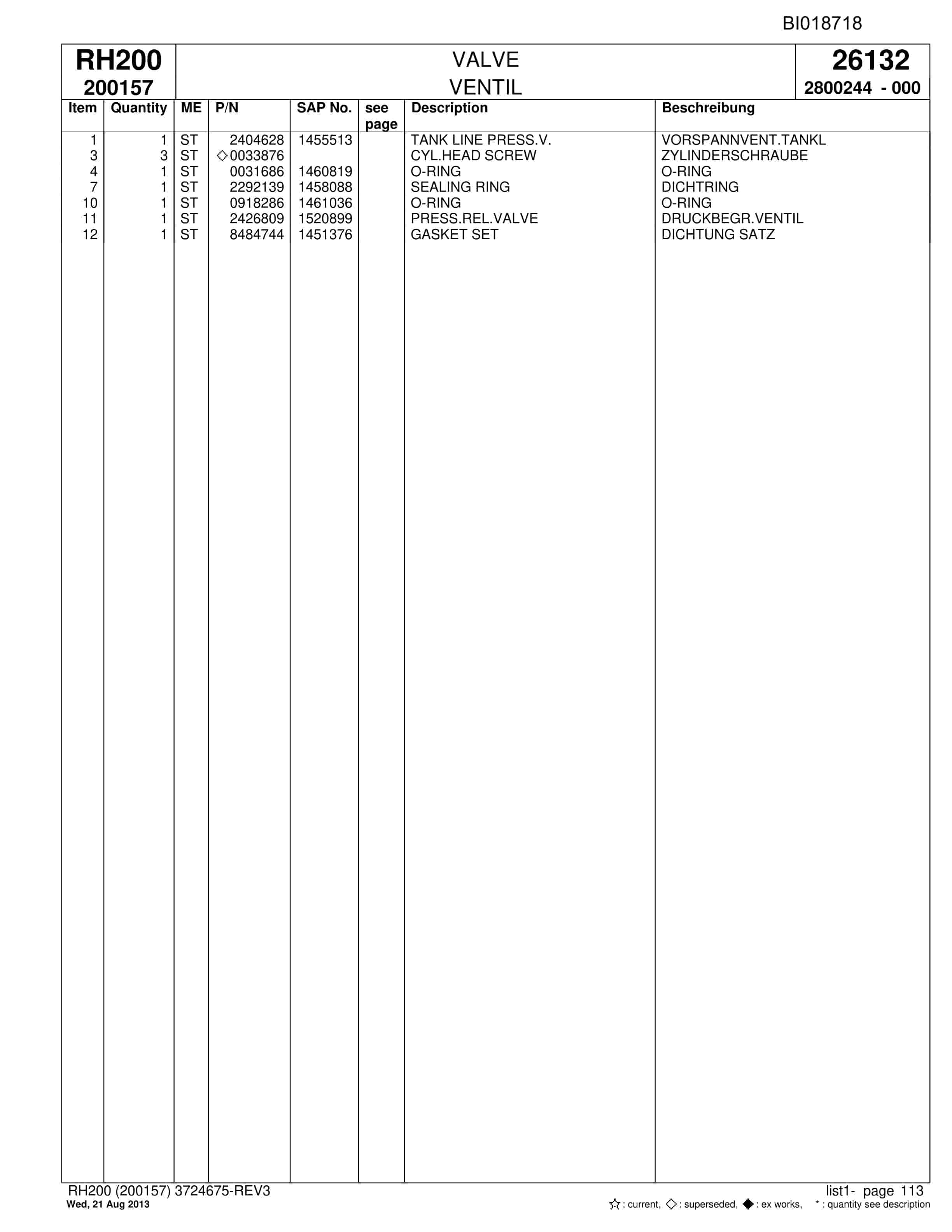 Bucyrus RH200 Hydraulic Excavator Parts Catalog BI018718-3