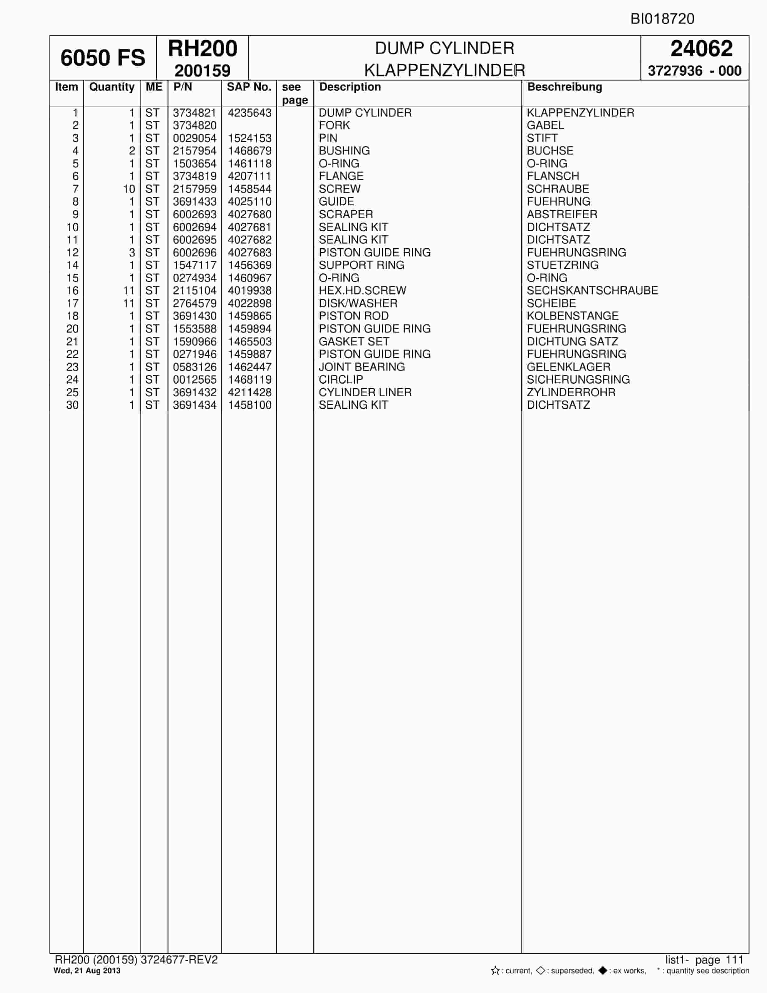Bucyrus RH200 Hydraulic Excavator Parts Catalog BI018720-3