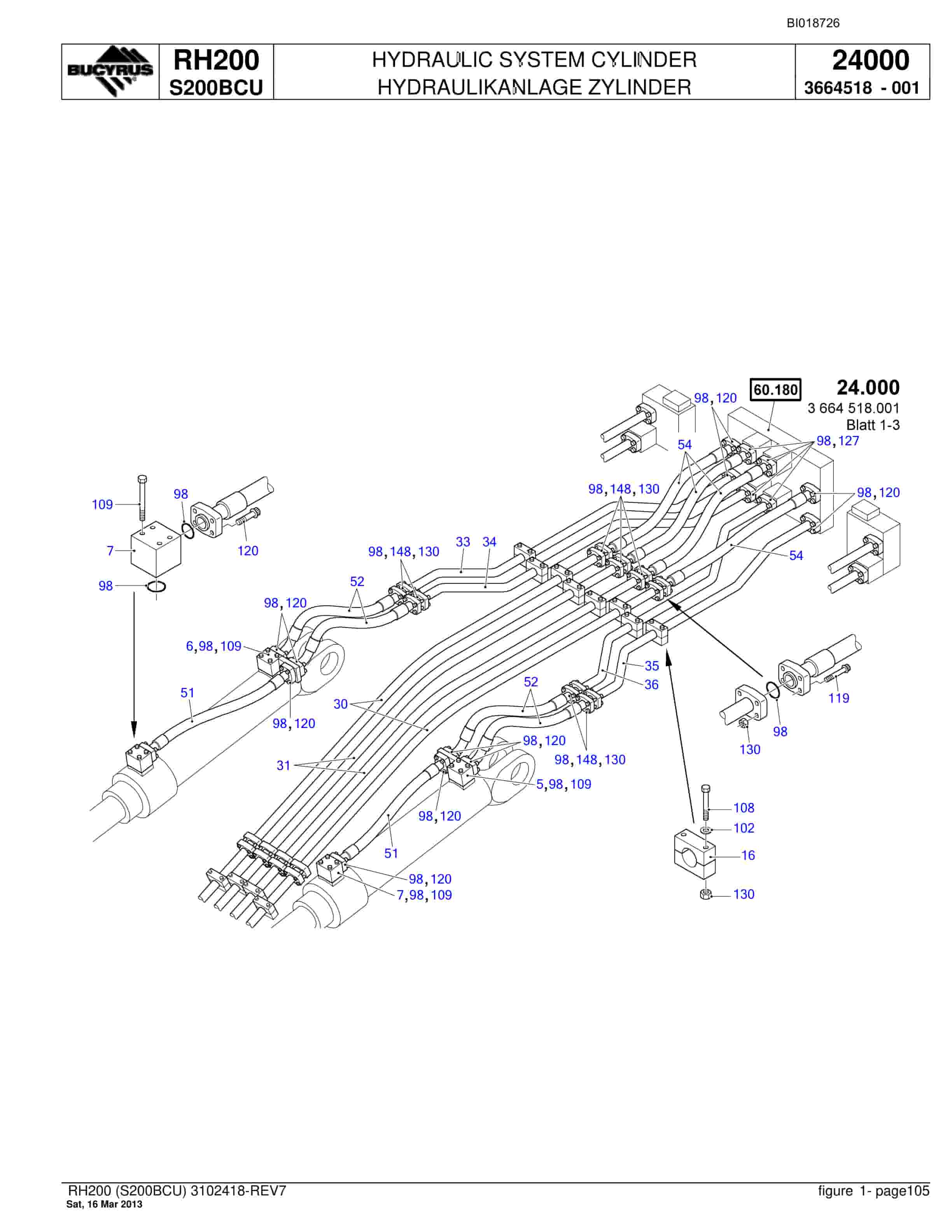 Bucyrus RH200 Hydraulic Excavator Parts Catalog BI018726-3