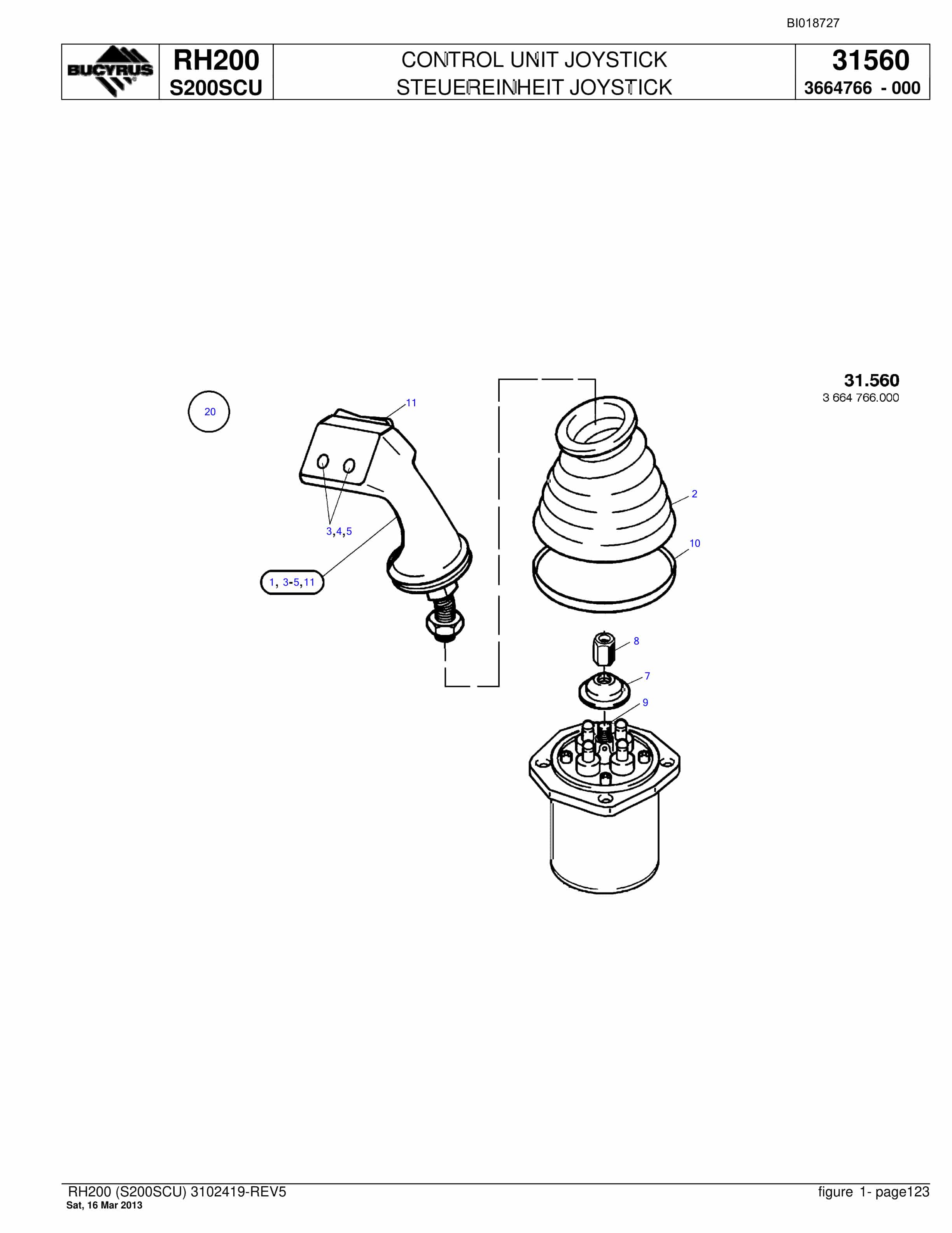 Bucyrus RH200 Hydraulic Excavator Parts Catalog BI018727-5