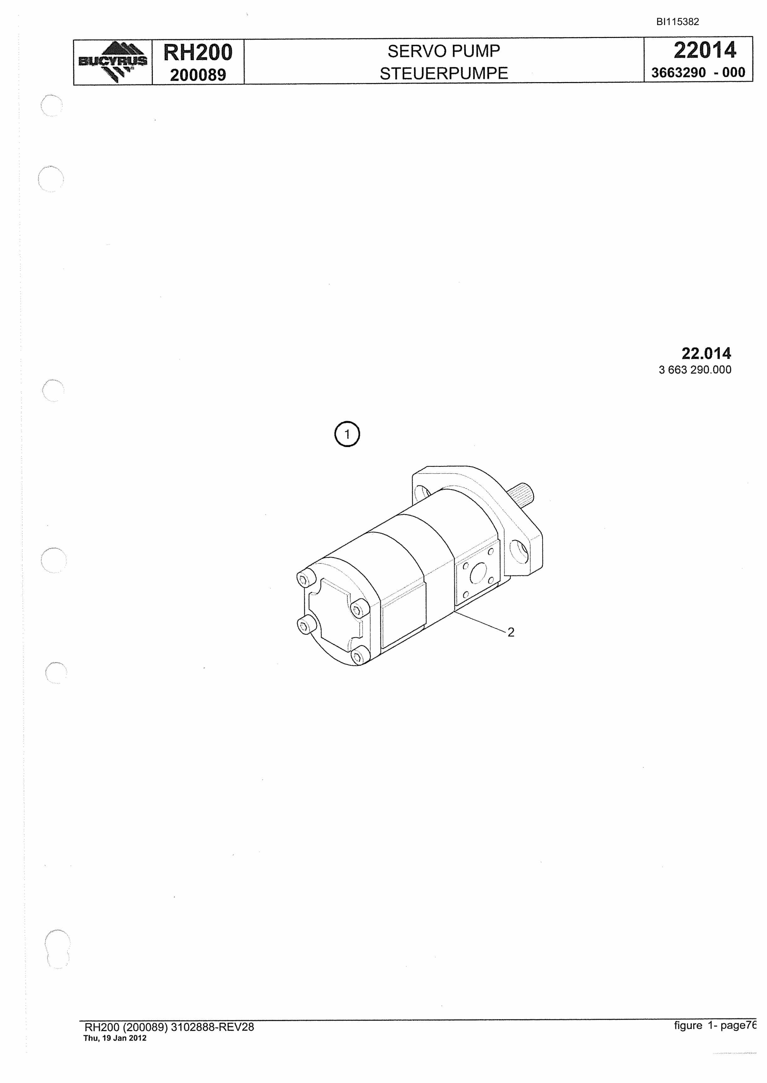 Bucyrus RH200 Hydraulic Excavator Parts Catalog BI115382-2